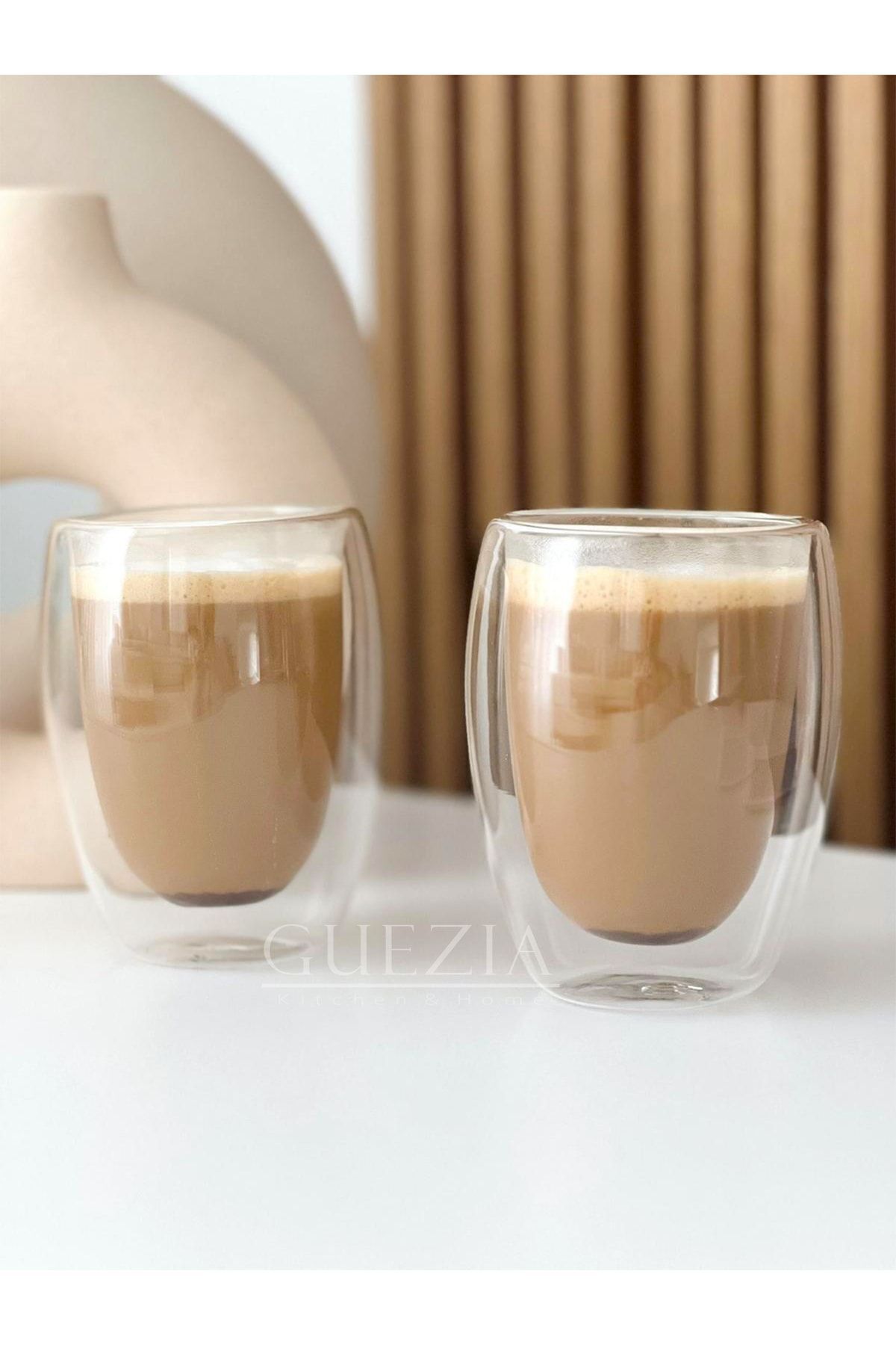 GUEZIA Heat Resistant Double Walled Glass Cup | Set of 2 | 300 ml 1