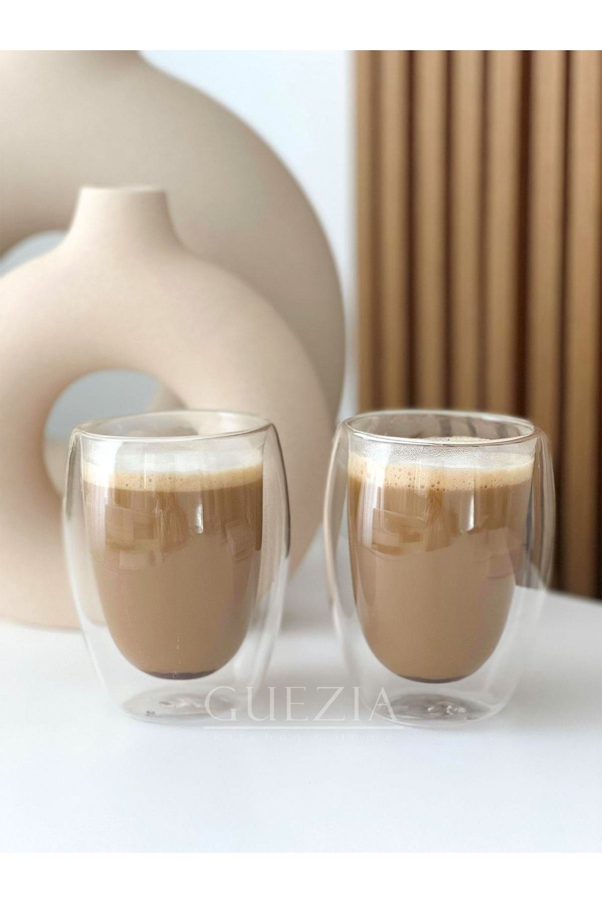 GUEZIA Heat Resistant Double Walled Glass Cup | Set of 2 | 300 ml 3