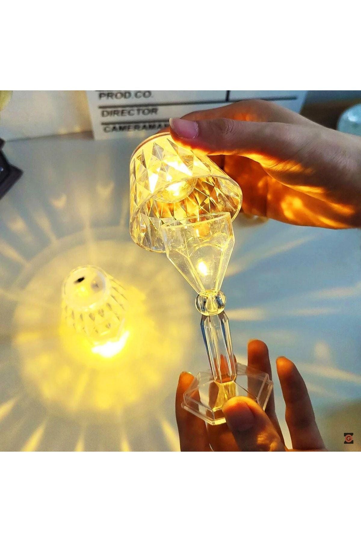 Zemtigo Small Crystal Diamond LED Table Lamp Battery Operated Projection Mini Transparent Lampshade 12 cm 7