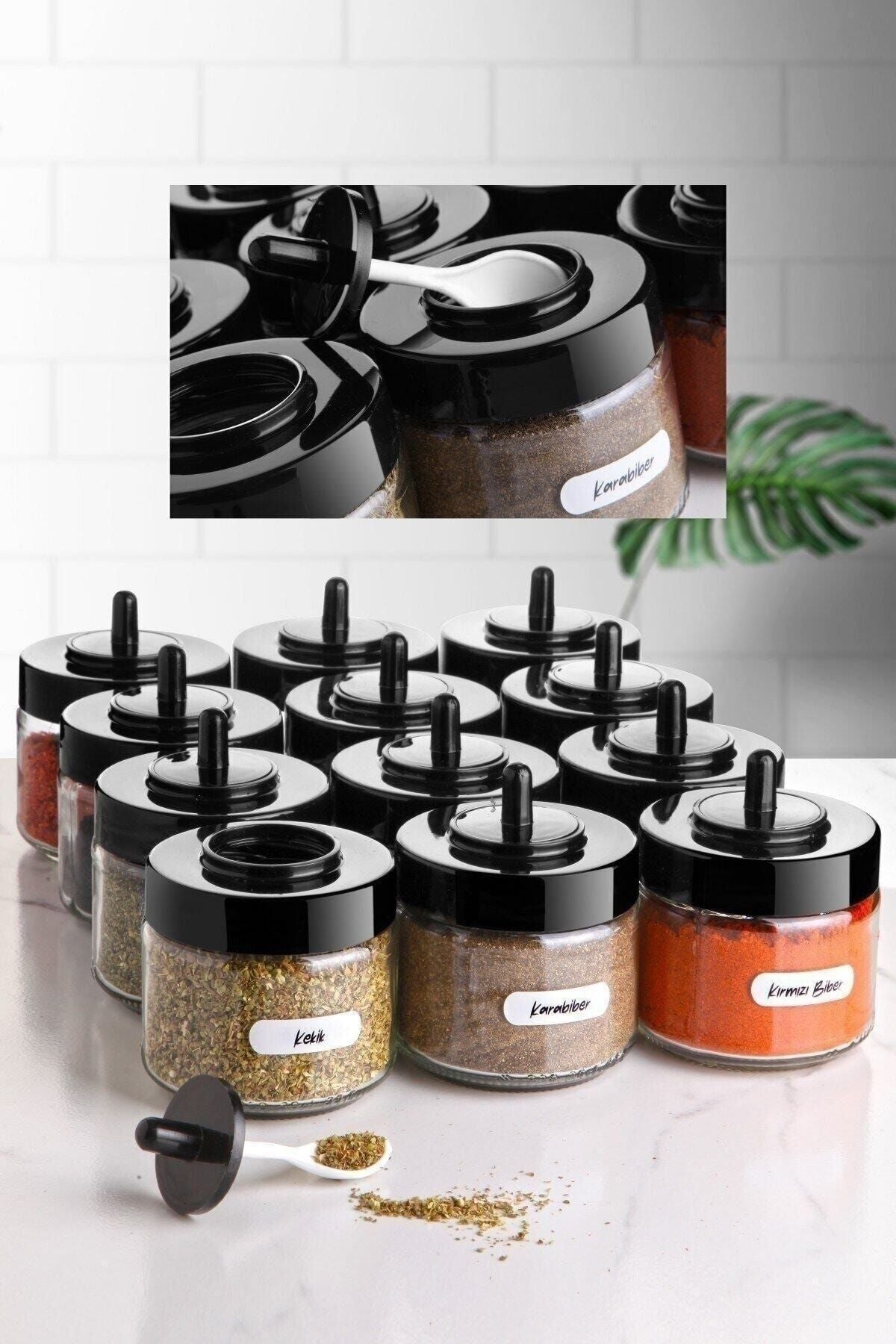 Amentes 12-Piece Spice Jar Set With Self-Spoon And Labels - 300 Ml - Glass Spoon Spice Jar 1