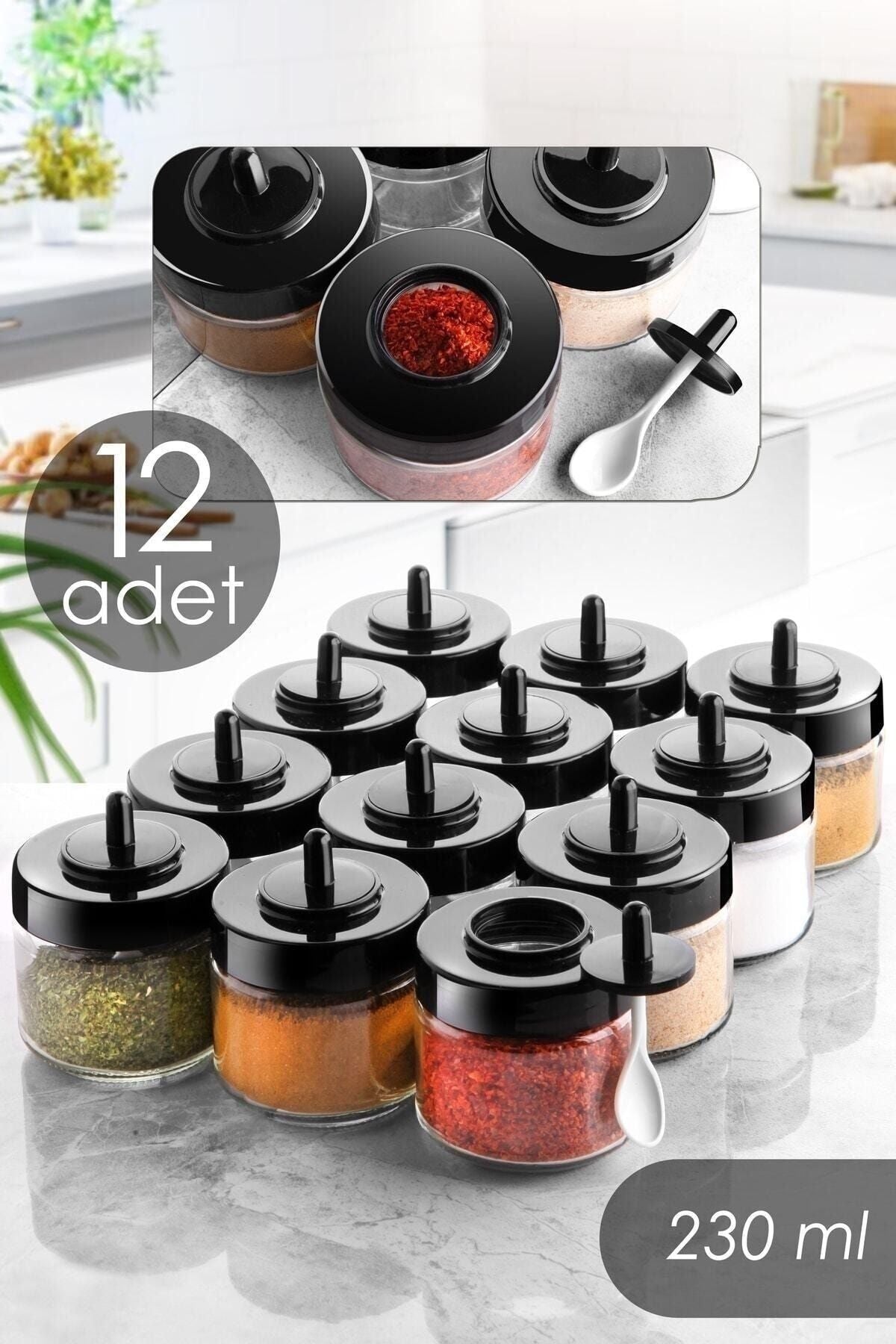 Amentes 12-Piece Spice Jar Set With Self-Spoon And Labels - 300 Ml - Glass Spoon Spice Jar 3