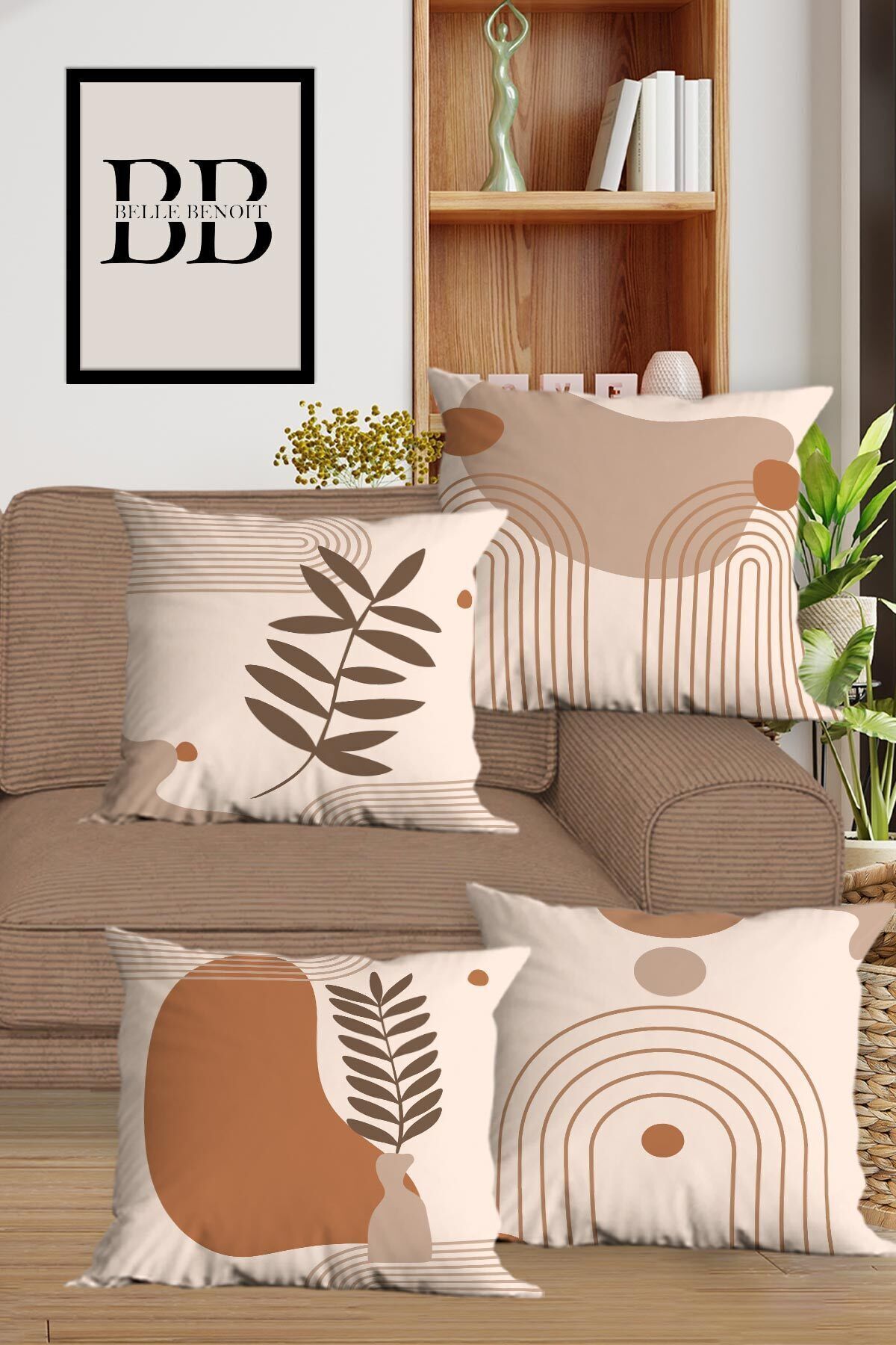 Belle Benoit Orange Design Double-Sided Printed Decorative 4-Piece Sofa Cushion Cover Set 1