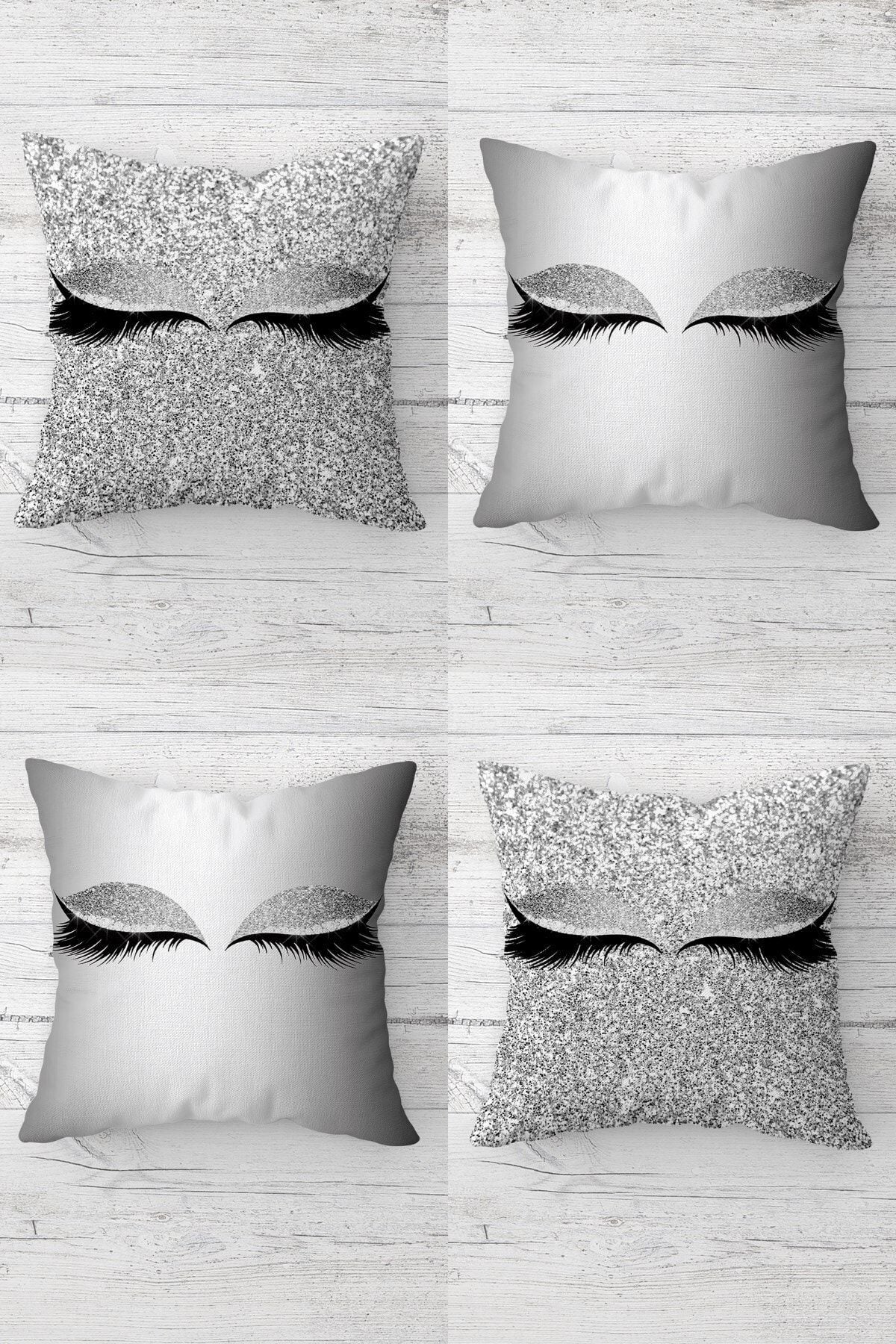 On The Clouds Long Lashes And Silver Sequins Hidden Zipper Pillow Cover Set (4 Pieces) 1