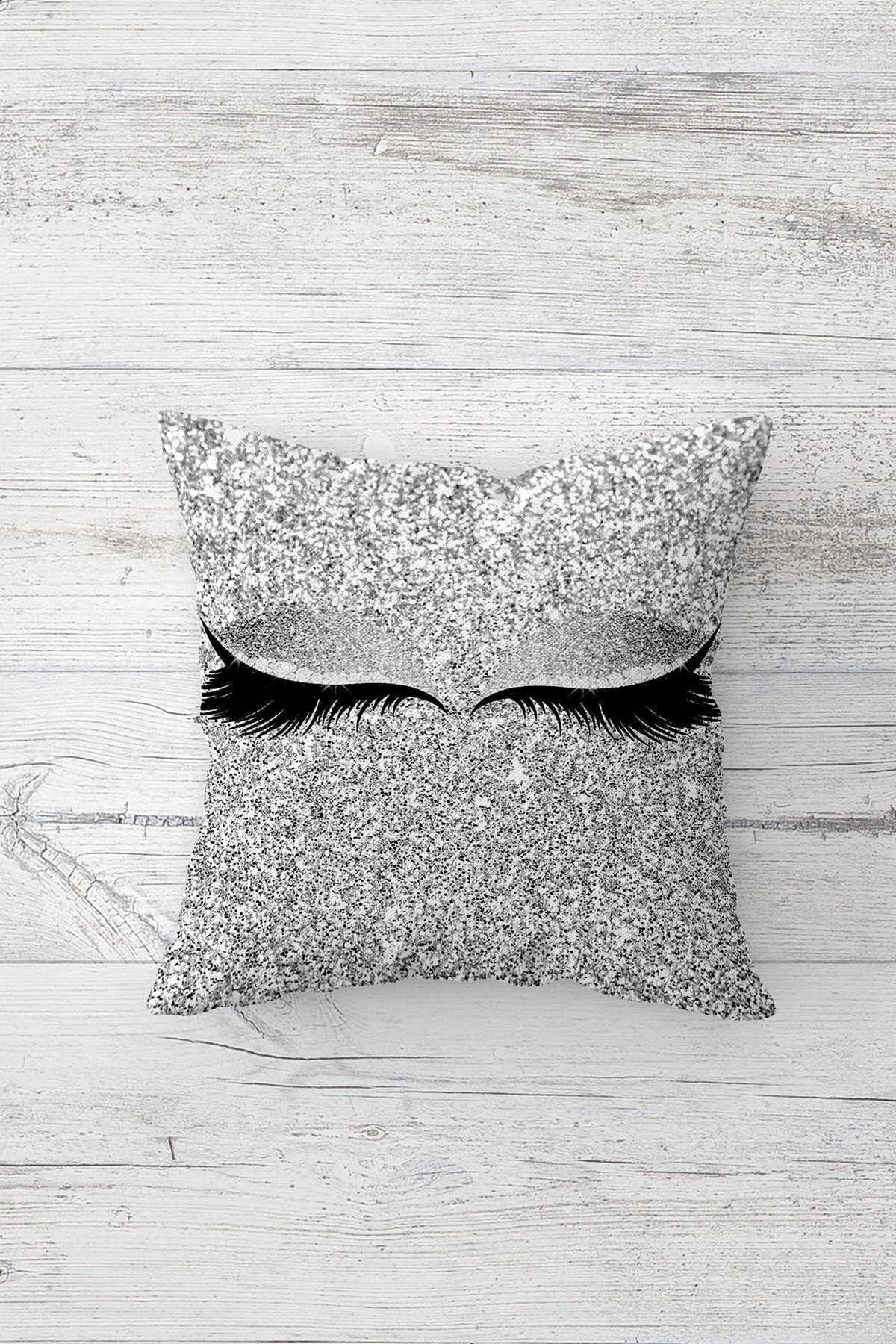 On The Clouds Long Lashes And Silver Sequins Hidden Zipper Pillow Cover Set (4 Pieces) 2