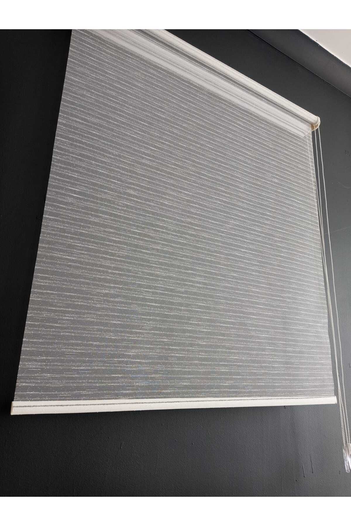 BUUT Double Mechanism Grey Stripe Pattern Tulle, White Polyester Roller Blind 7