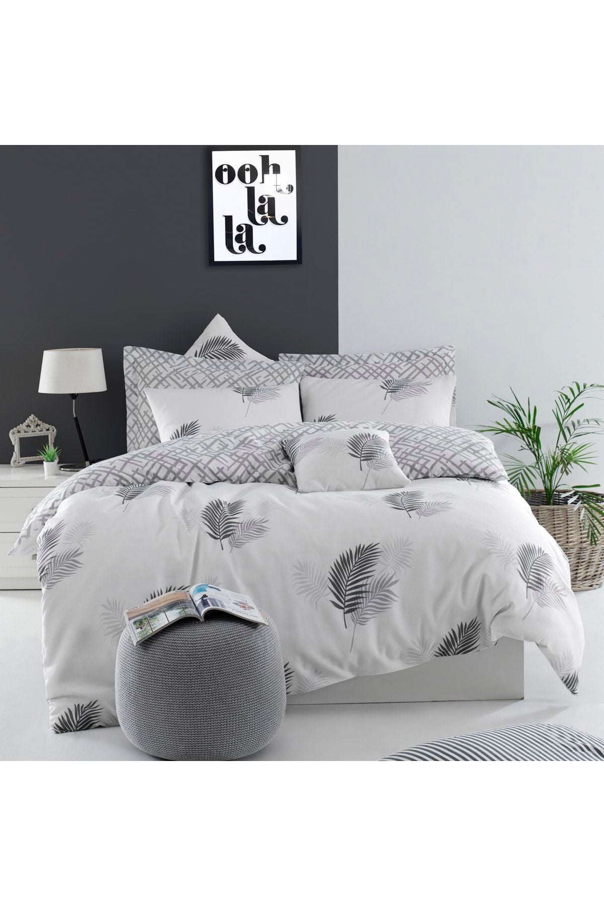 Enlora Home Easy Ironing Duvet Cover Set Double Palma Grey 2