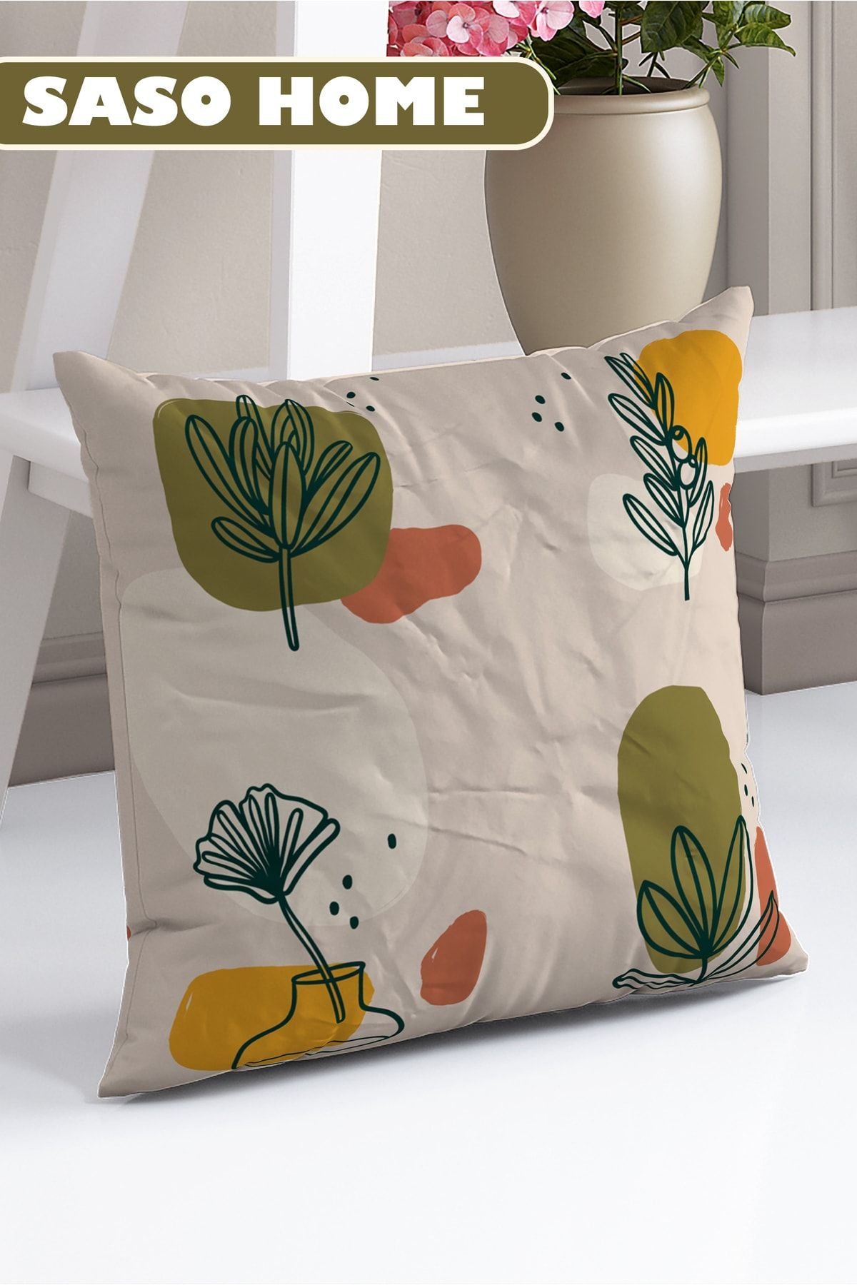 SasoHome Imaginary Surreal Flowers Patterned Decorative Gift Cushion - Pillow Cover 3