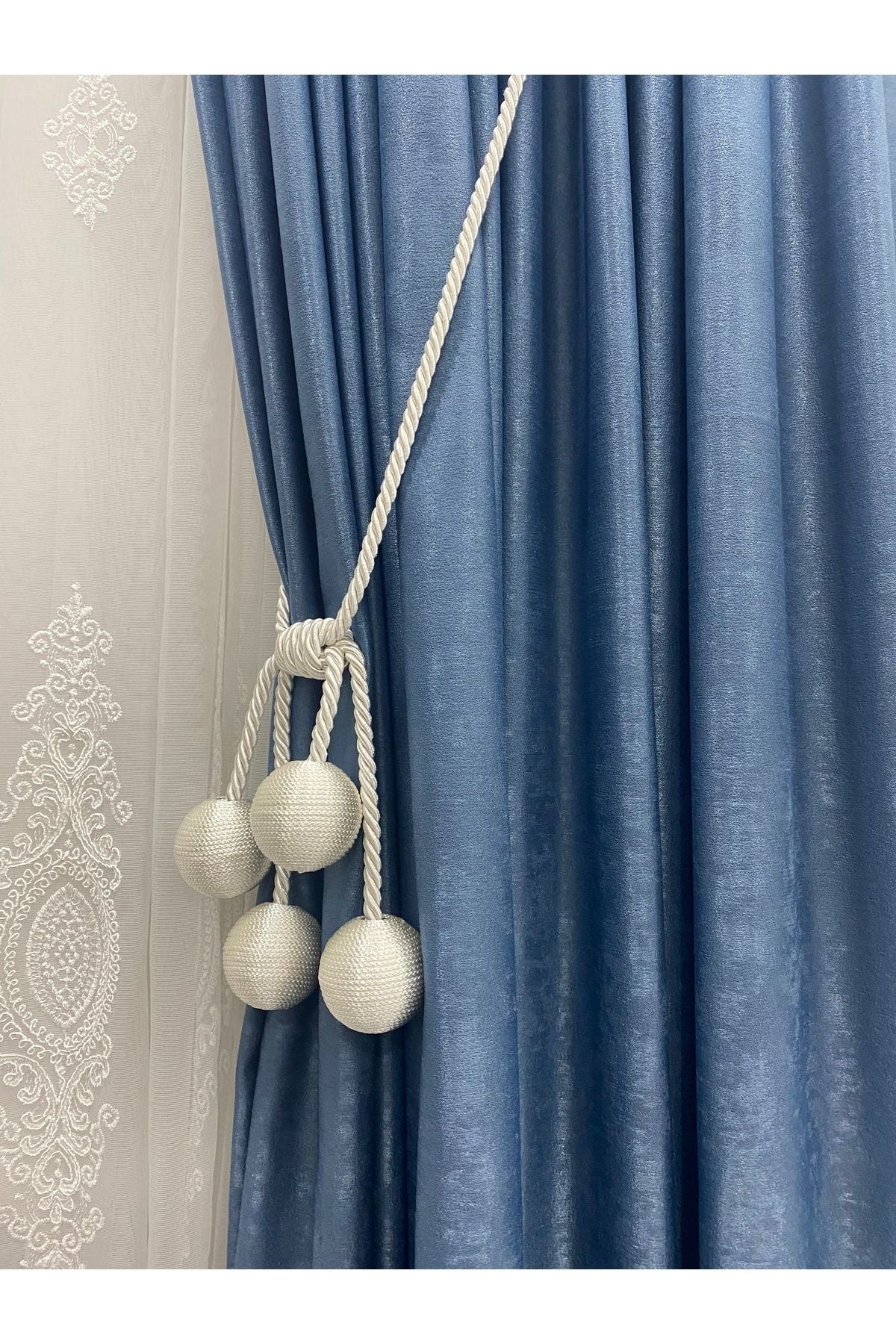 DÖRTTOP Modern Sarım 4 Ball Tieback Curtain Rail Attachment Corded Ceiling Curtain Accessory Cream 2