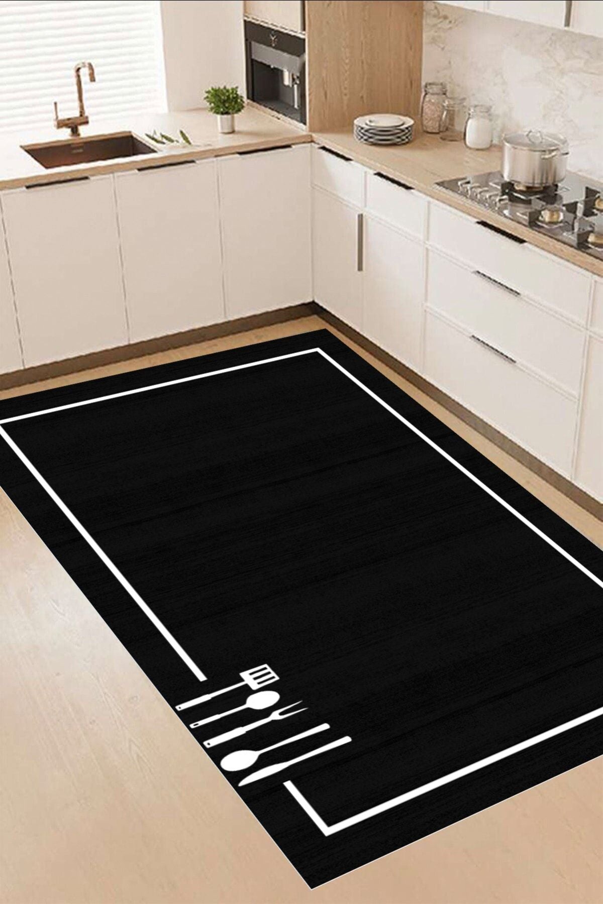 Decomia Home Digital Non-Slip Washable Modern Framed Kitchen Rug Black Kitchen Rug Dc-5057 1