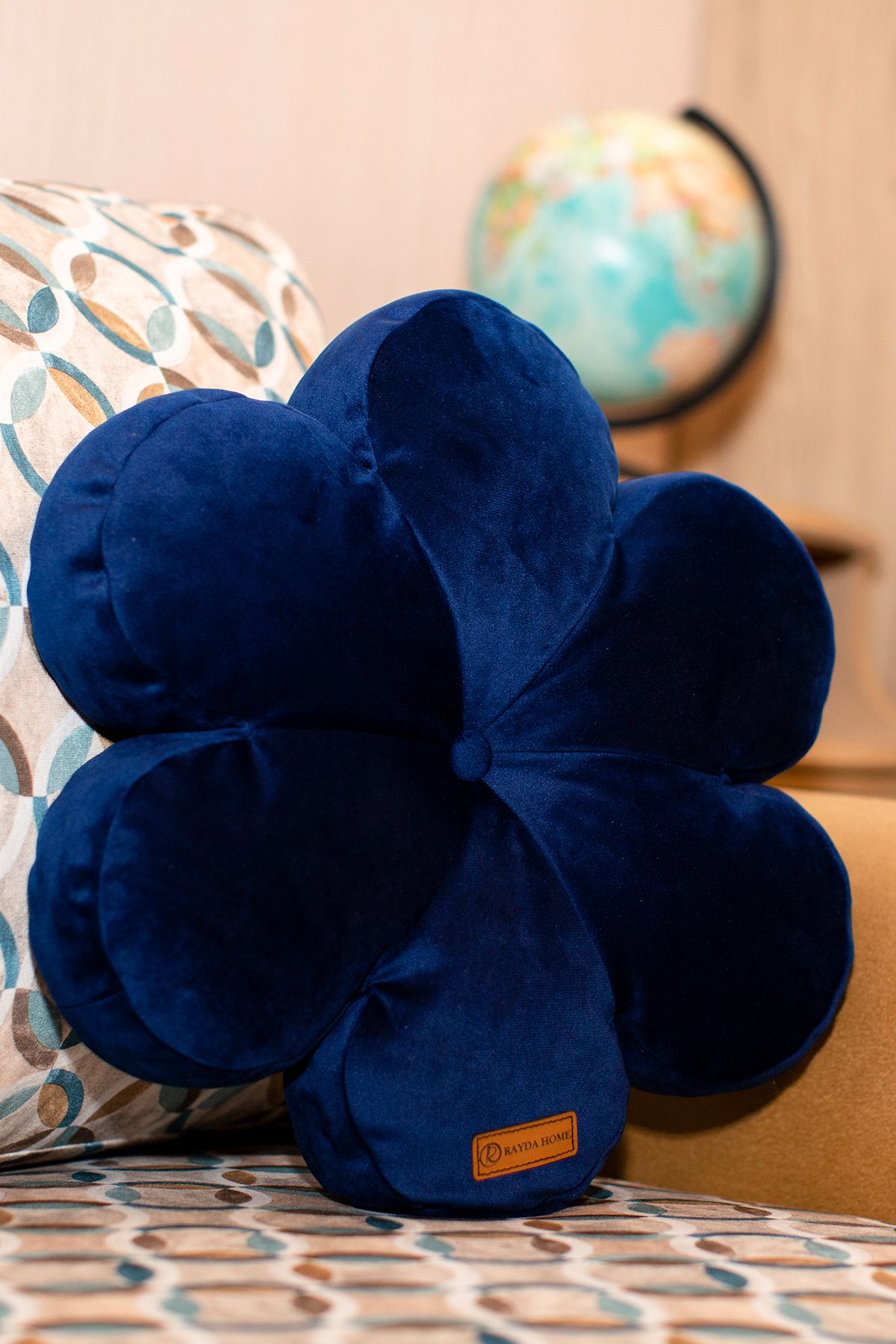 Rayda Home Decorative Navy Blue Velvet Flower Pillow 42*42 Cm 2