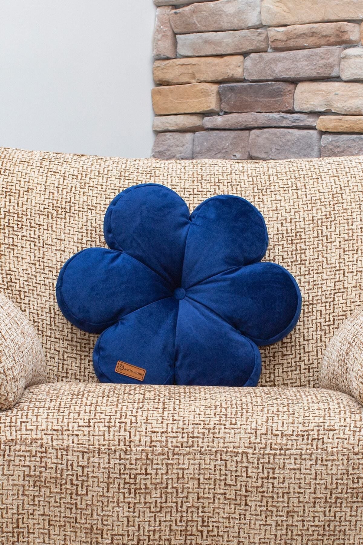 Rayda Home Decorative Navy Blue Velvet Flower Pillow 42*42 Cm 3