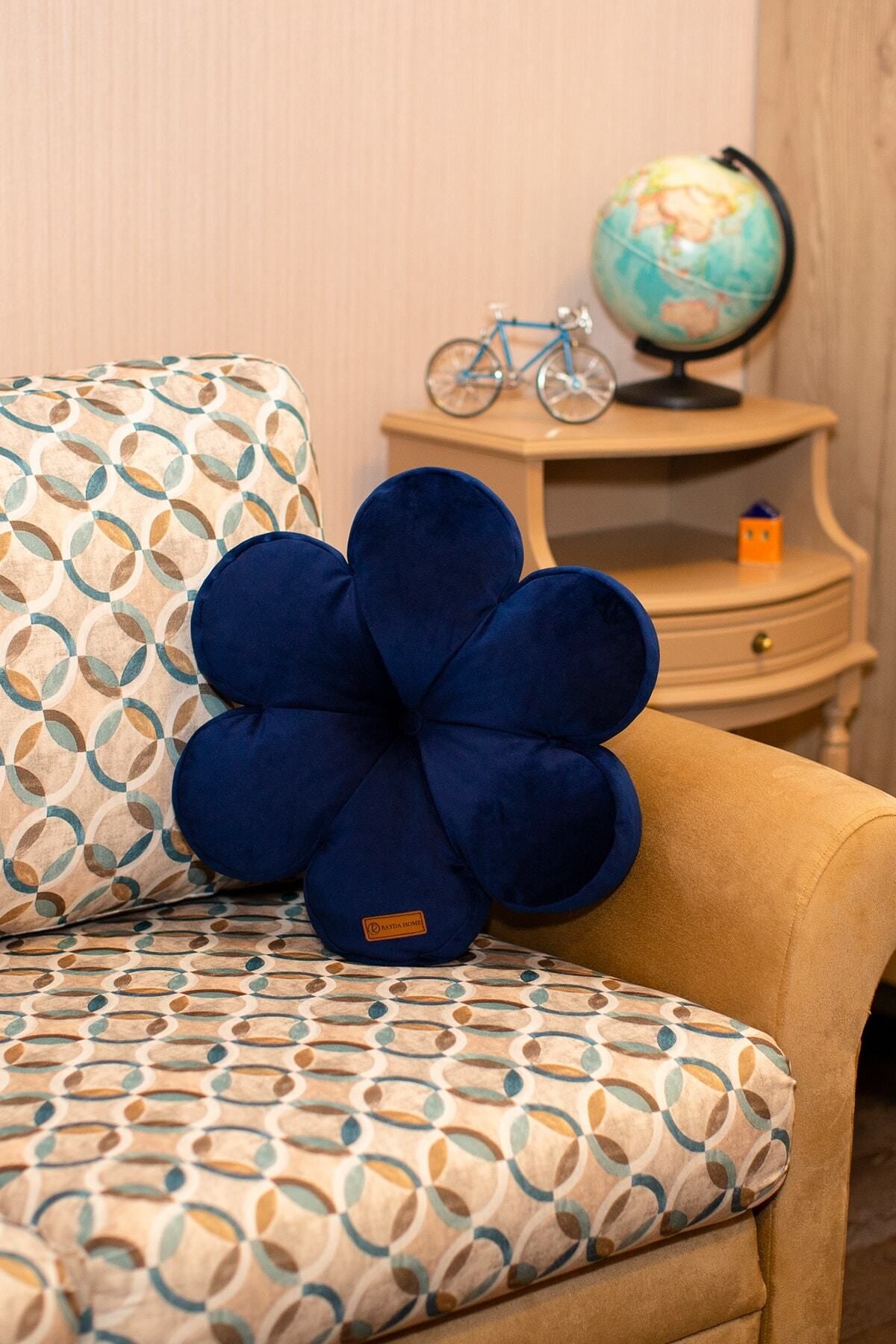 Rayda Home Decorative Navy Blue Velvet Flower Pillow 42*42 Cm 4