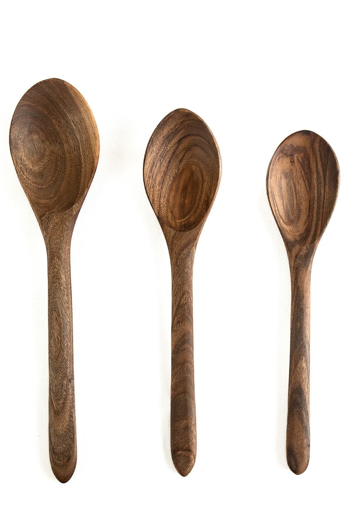 Demy Craft Walnut Wooden Handmade Large 3-Piece Spoon Set 5