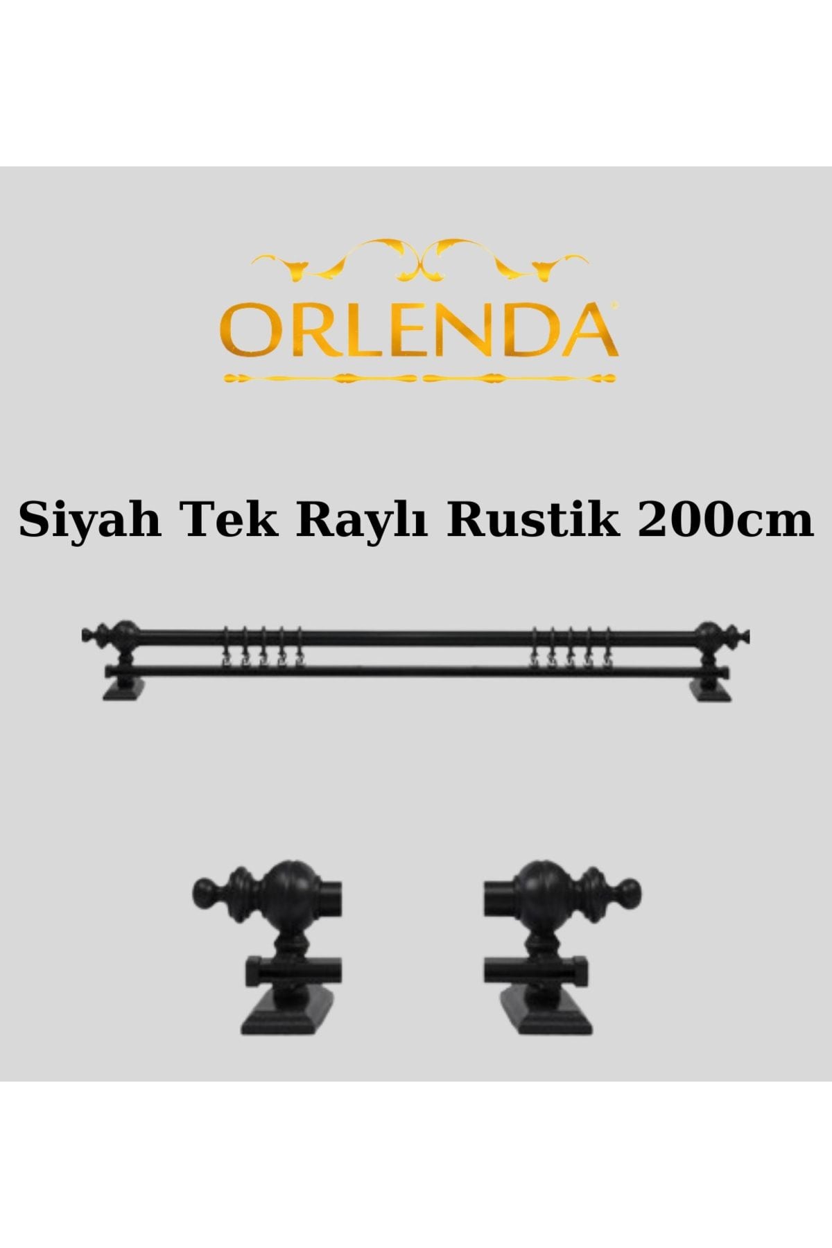 Orlenda Black Wooden Rustic Curtain Rod - Single Track Rustic Pole 200 Cm 1