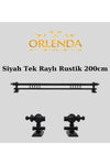 Orlenda Black Wooden Rustic Curtain Rod - Single Track Rustic Pole 200 Cm 1