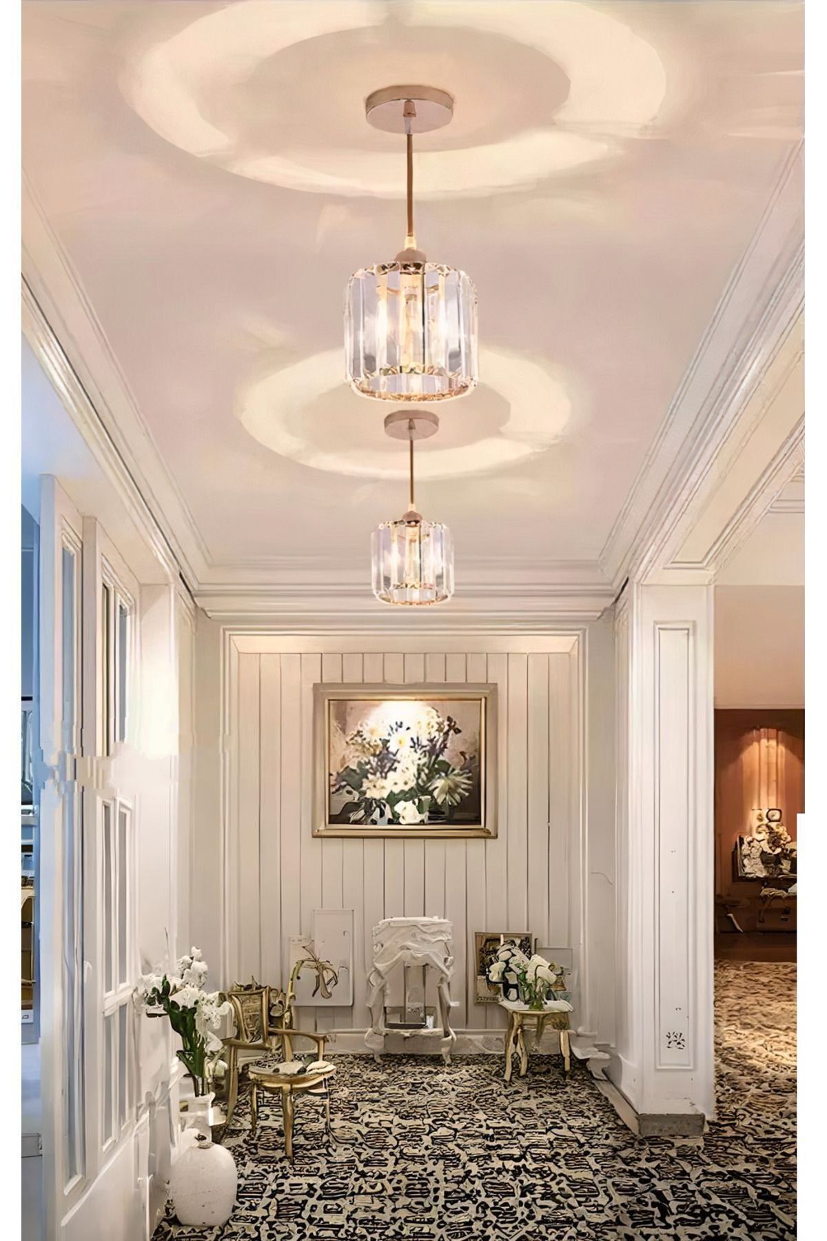 Luna Lighting Dellova Model Modern Luxury Pendant Chandelier Room Hall Corridor Entrance Yellow Crystal Stone Chandelier 3