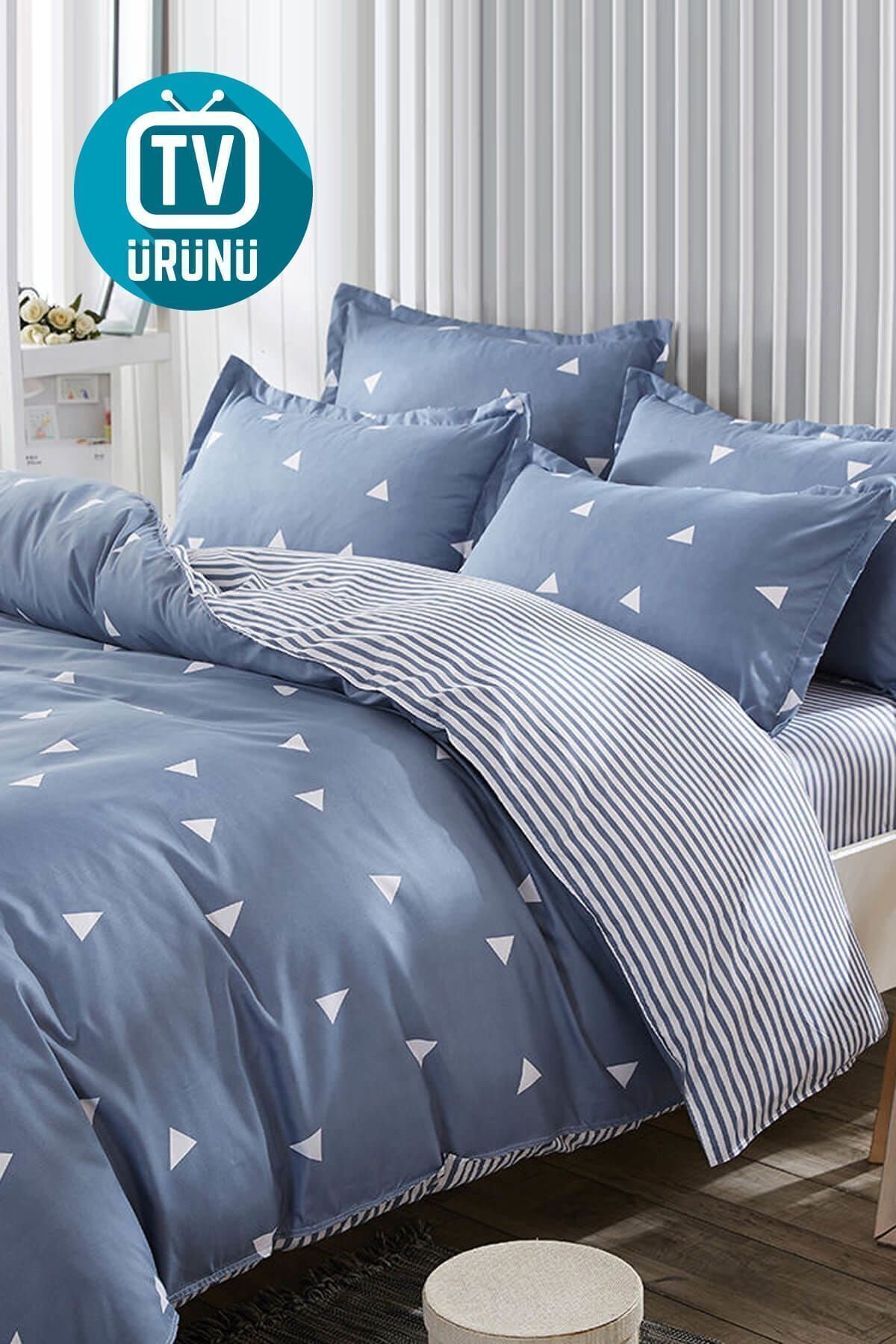 Eponj Home Double Size Easy Ironing Duvet Cover Set Triangle K. Cloud Blue 2