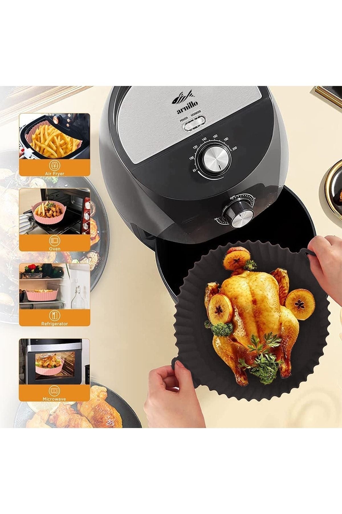 ARNILLO Airfryer Silicone Baking Tray - Air Fryer Tray - Airfryer Accessory - Compatible with All Airfryers 4