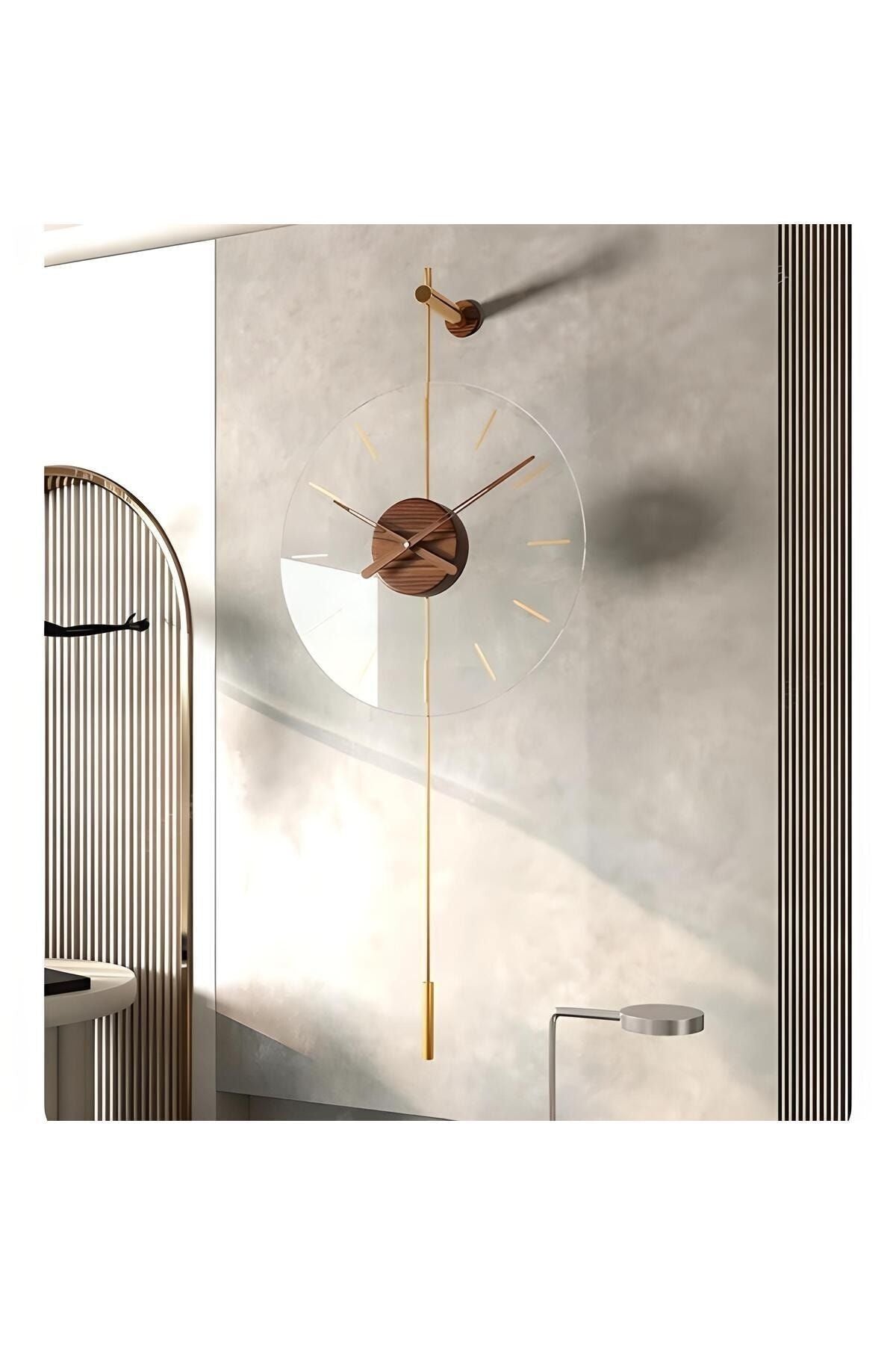 MetaQuartz Gravity Walnut Center Gold Wall Clock, Modern Metal and Glass Design Wall Clock 2