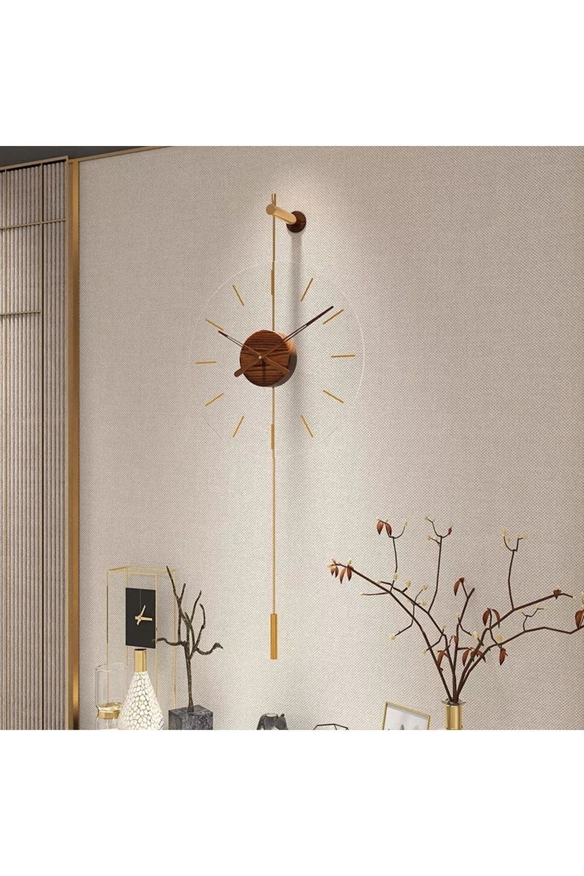 MetaQuartz Gravity Walnut Center Gold Wall Clock, Modern Metal and Glass Design Wall Clock 6