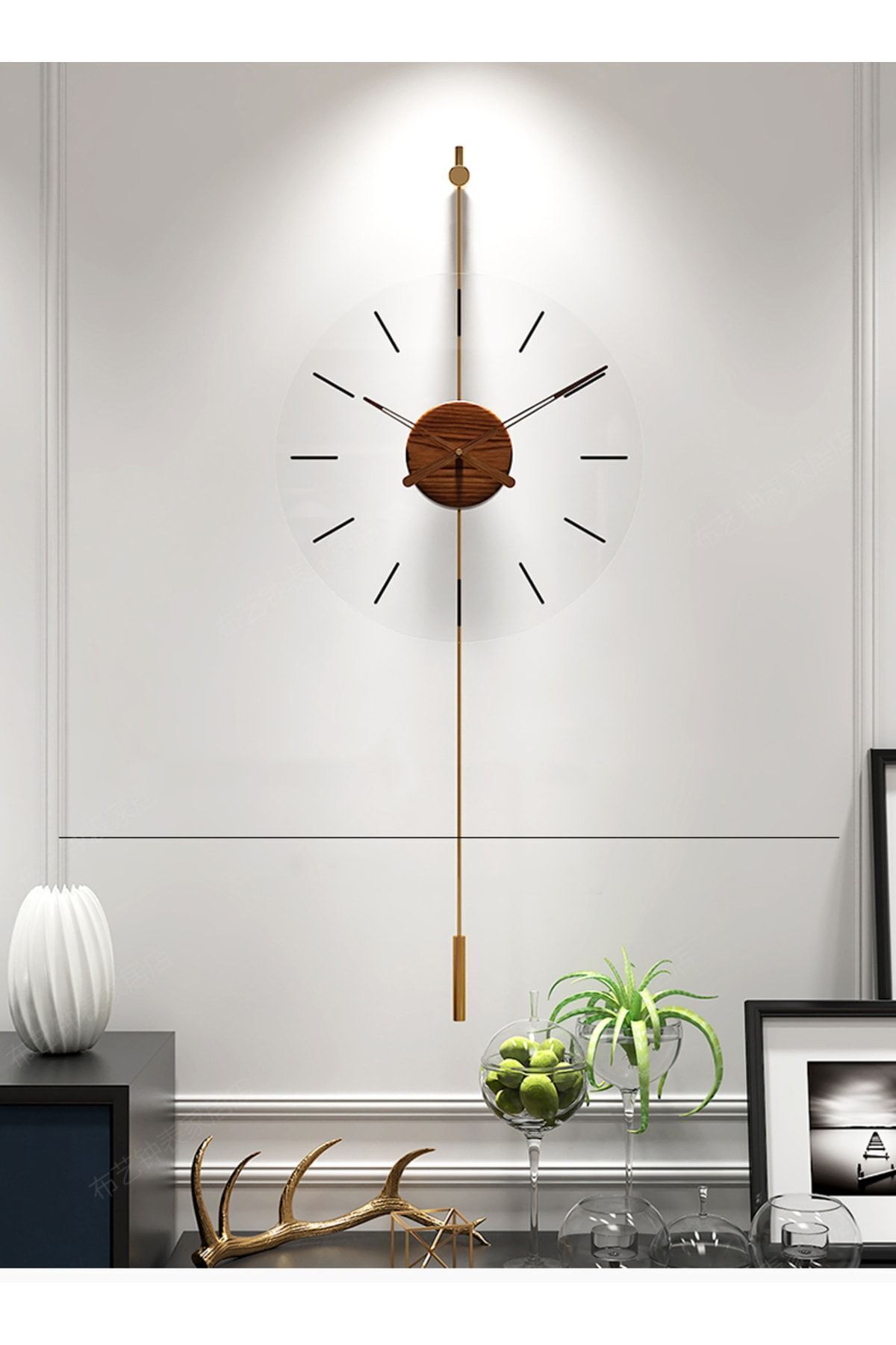 MetaQuartz Gravity Walnut Center Gold Wall Clock, Modern Metal and Glass Design Wall Clock 7