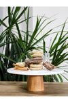 Gemboss Natural Marble Cake Stand with Wooden Legs, Marble Serving Plate, Marble Cheese Plate 28 cm 3