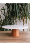 Gemboss Natural Marble Cake Stand with Wooden Legs, Marble Serving Plate, Marble Cheese Plate 28 cm 6