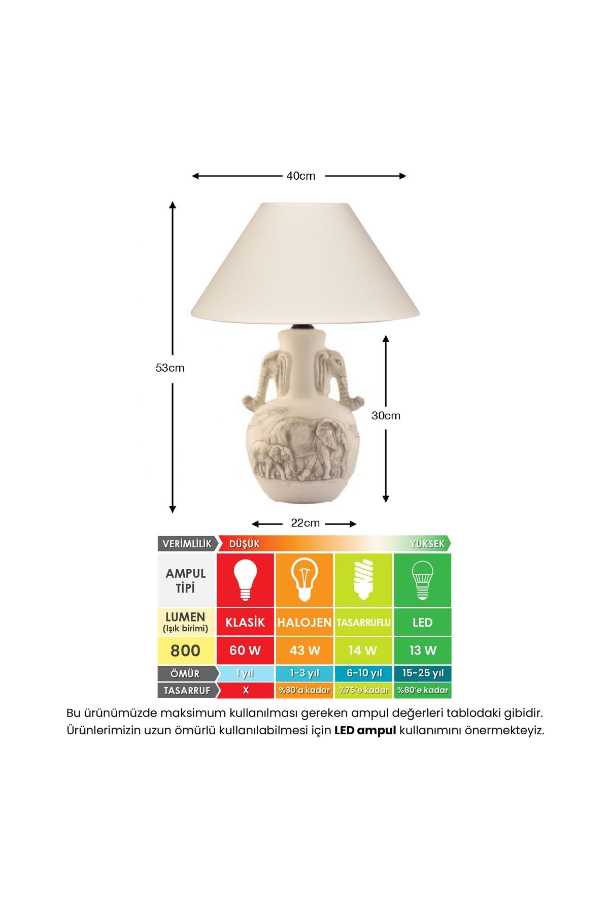 Yalılı Seramik Cream Elephant Handle Lamp 3