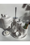 Ture Concept Marble Look Bathroom Set Trash Can, Toilet Brush, Tray, Soap Dispenser, Cotton Holder, Stick Holder 7