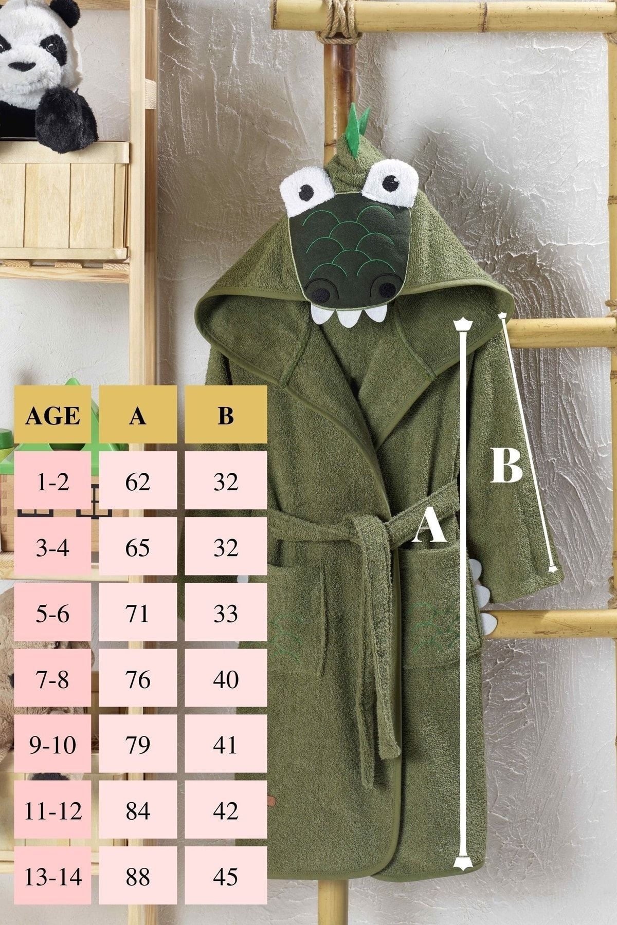 ELY PARKER Hooded Children's Bathrobe 100% Cotton Animal Crocodile Green 5