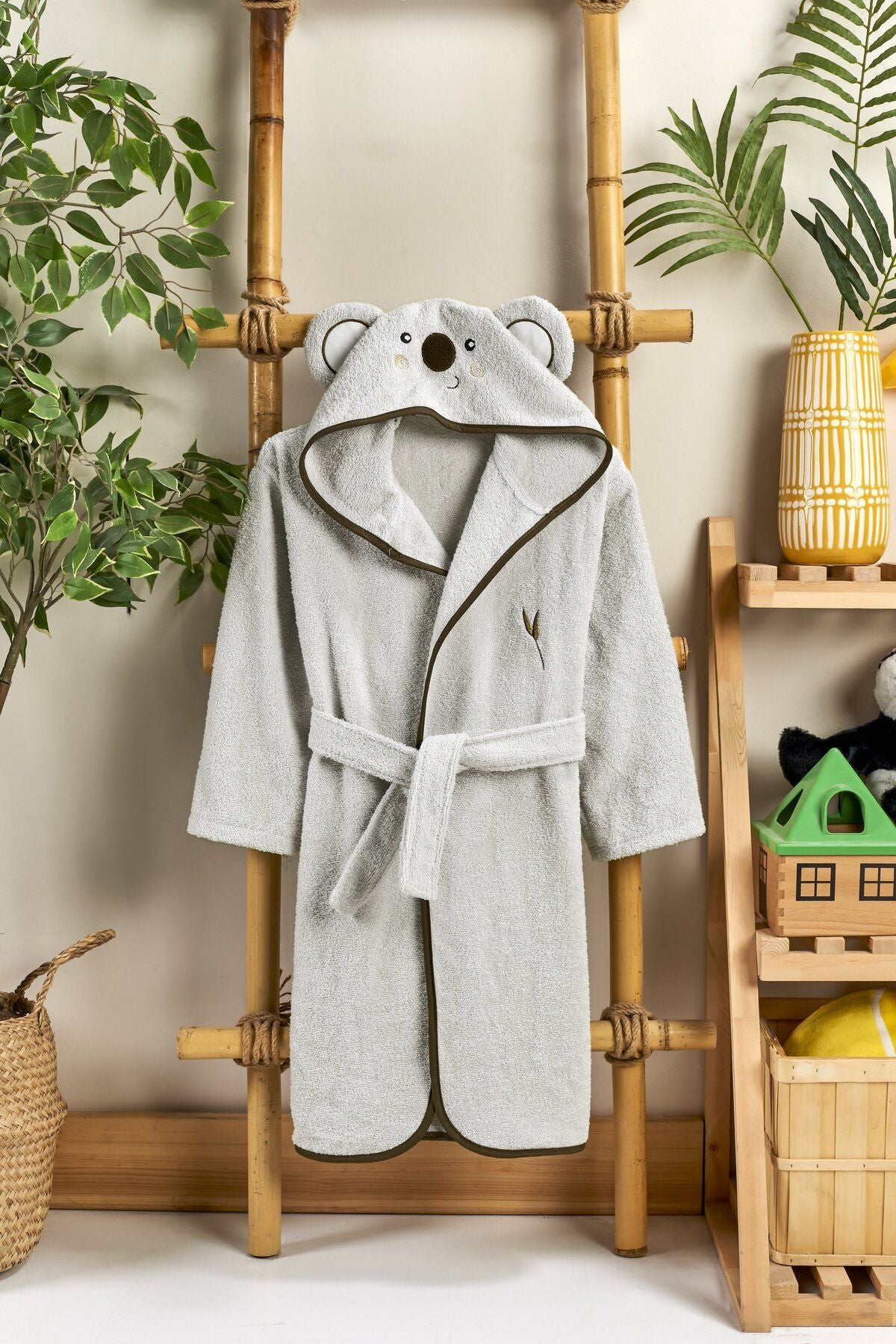 ELY PARKER Hooded Children's Bathrobe 100% Cotton Girl Boy Baby Toddler Bathrobe Animal Koala Gray 1