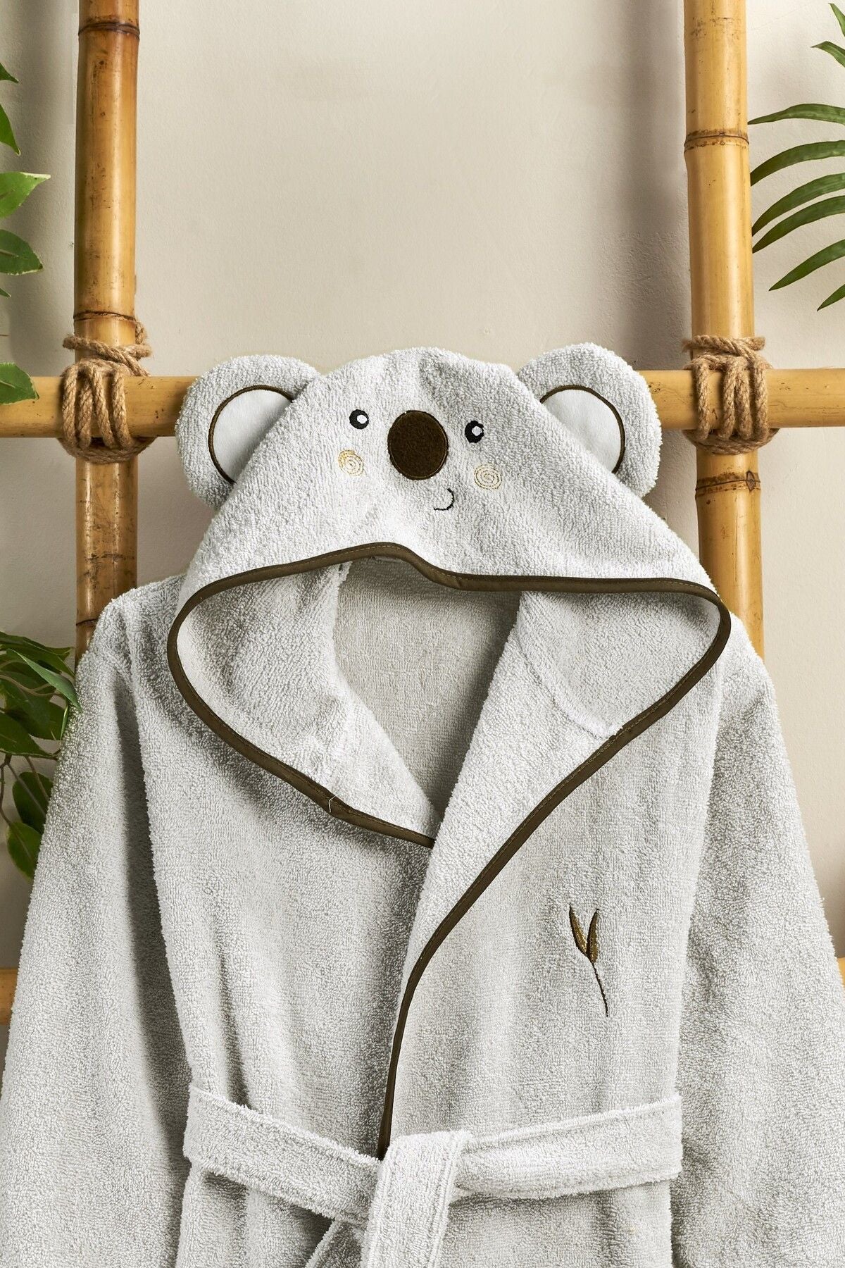 ELY PARKER Hooded Children's Bathrobe 100% Cotton Girl Boy Baby Toddler Bathrobe Animal Koala Gray 2