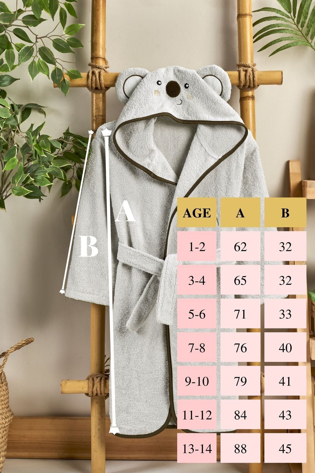 ELY PARKER Hooded Children's Bathrobe 100% Cotton Girl Boy Baby Toddler Bathrobe Animal Koala Gray 3