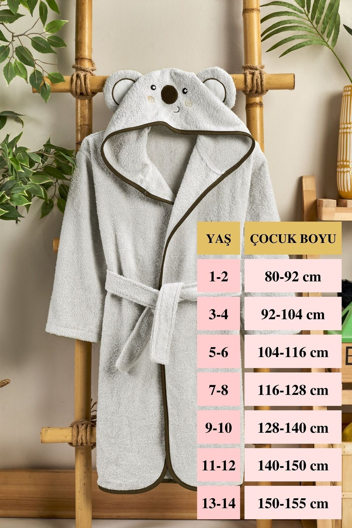 ELY PARKER Hooded Children's Bathrobe 100% Cotton Girl Boy Baby Toddler Bathrobe Animal Koala Gray 4