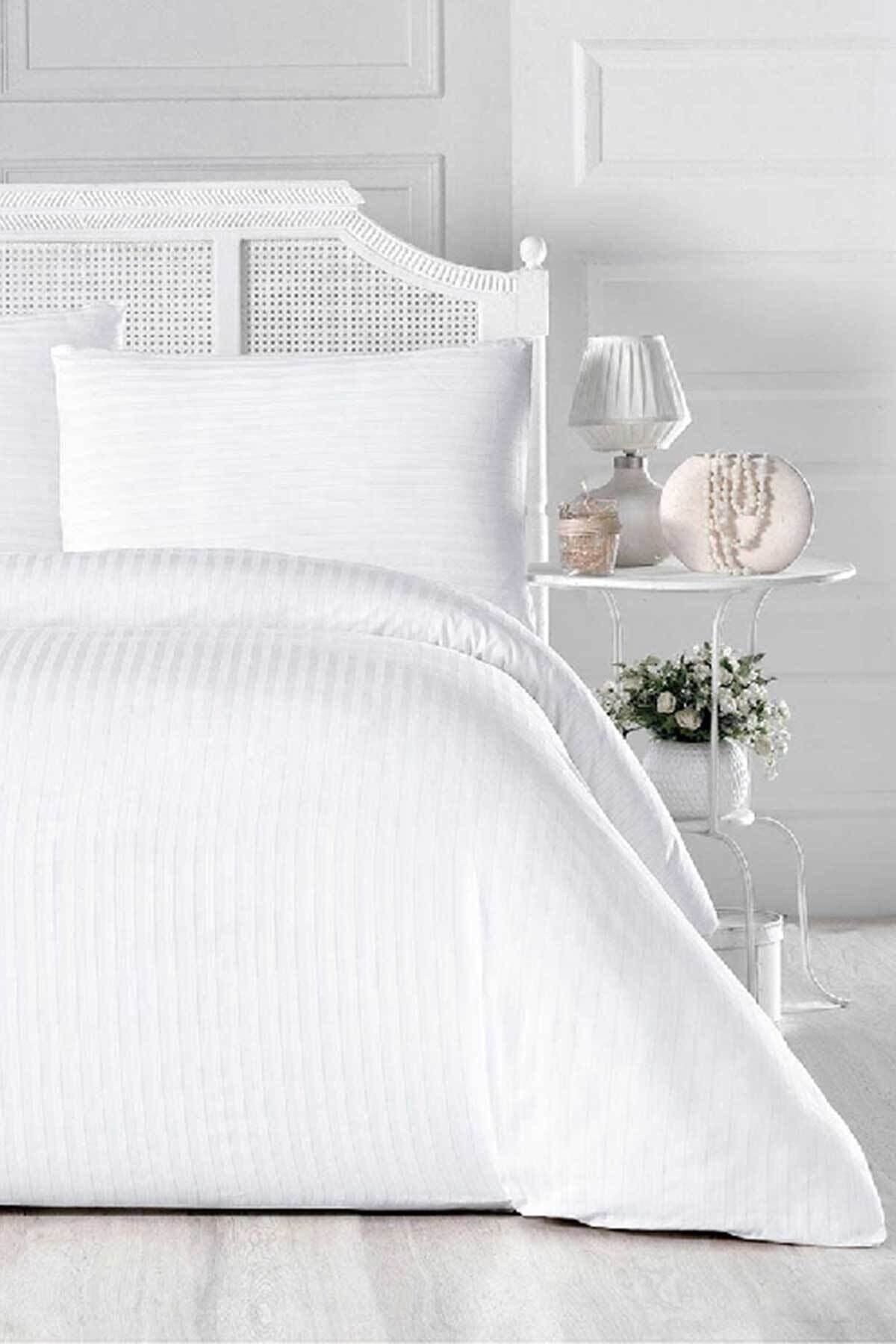 Arya Home Hotel Cotton Satin White Double Duvet Cover Set 1