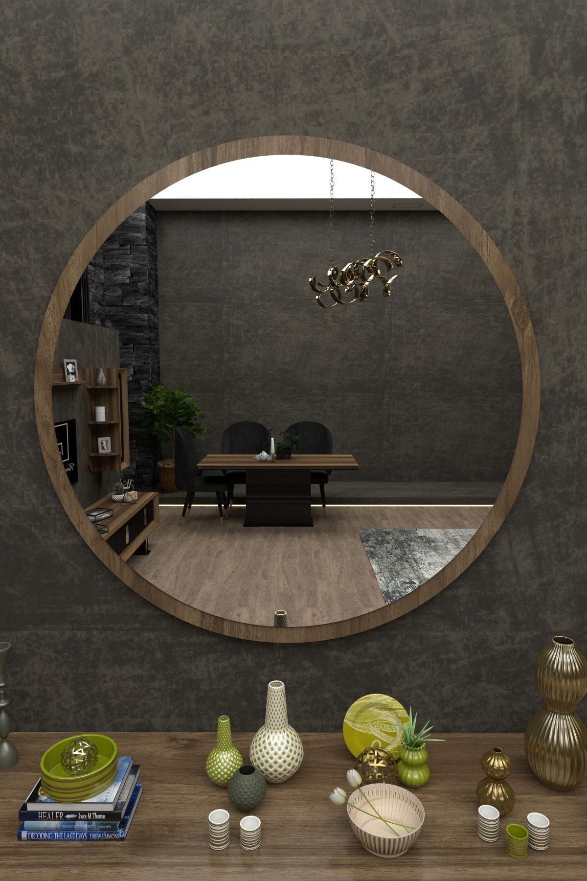 Fatma Keskinoğlu İkizler Çeyiz Merlin Decorative Console Mirror Walnut 59 cm 2