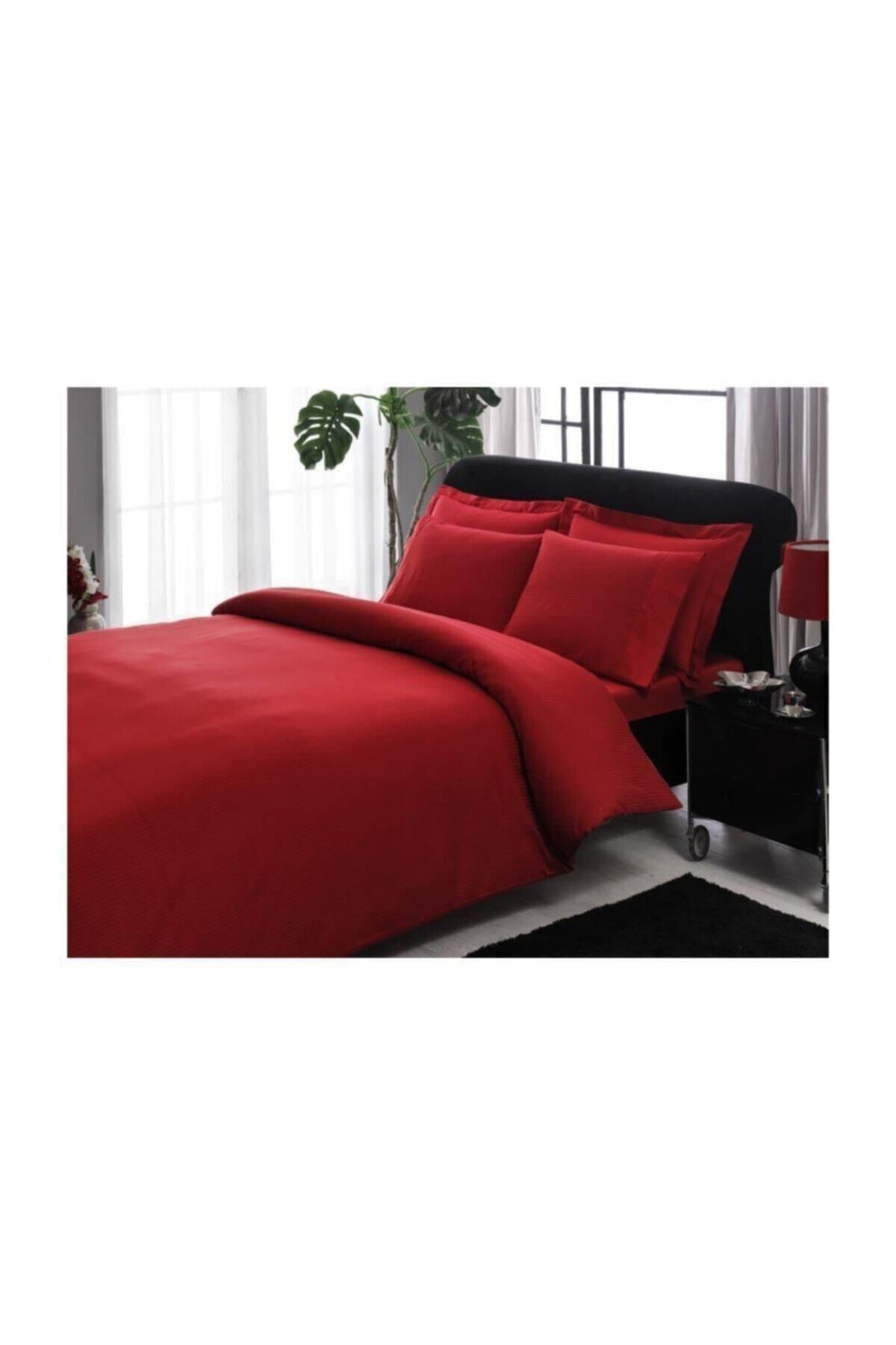 Taç Premium Basic Stripe Red Double Duvet Cover Set 1