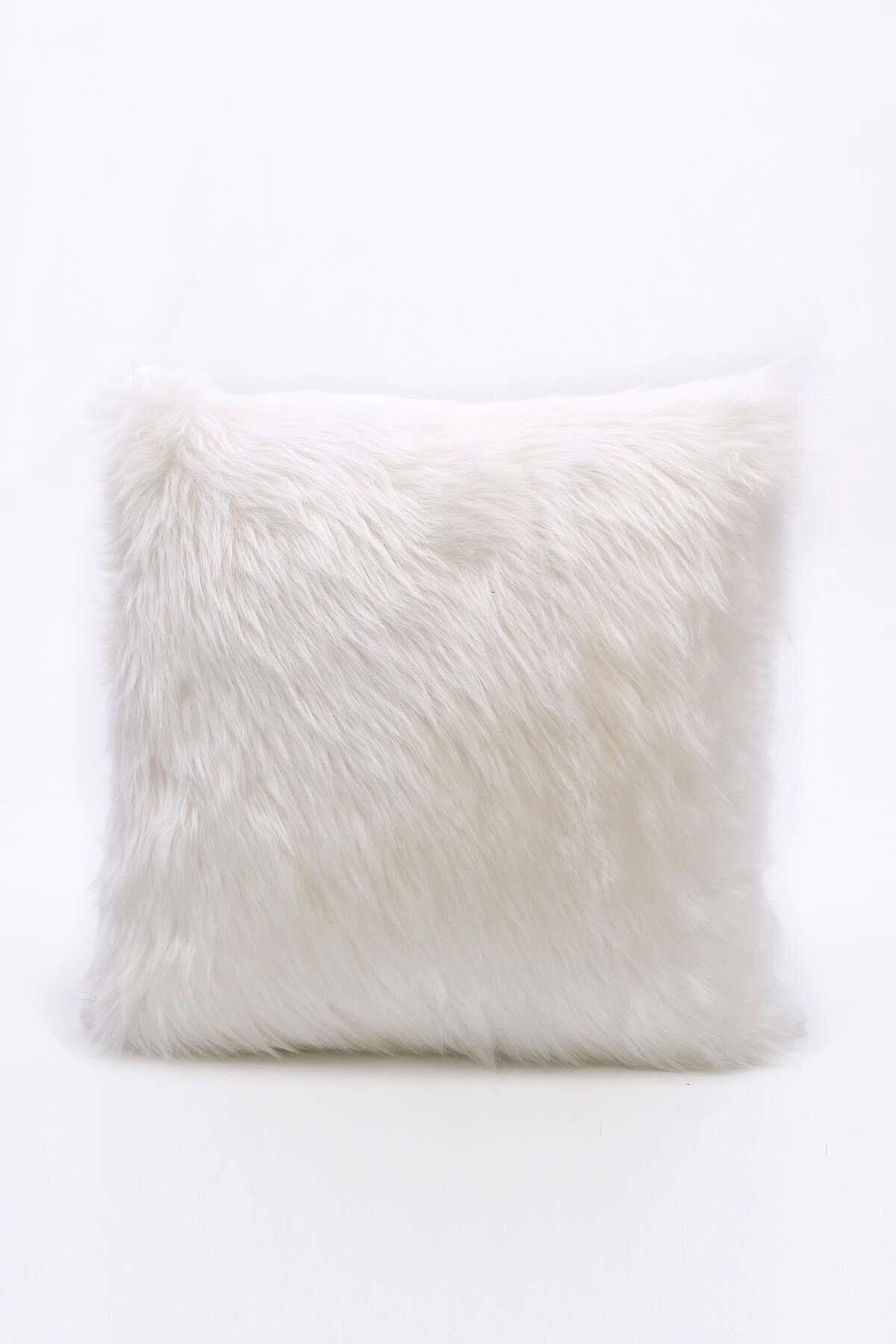 Cango Home Plush Off-White Pillow Cover Long Fur 1