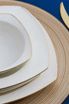 Karaca Chiara Fine Cream 60 Piece 12 Person Porcelain Half Square Gold Dinner Set 6