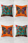 Latibule Butterfly And Flowers Patterned Vintage Hidden Zipper Cushion Cover Set (4 Pieces) 1