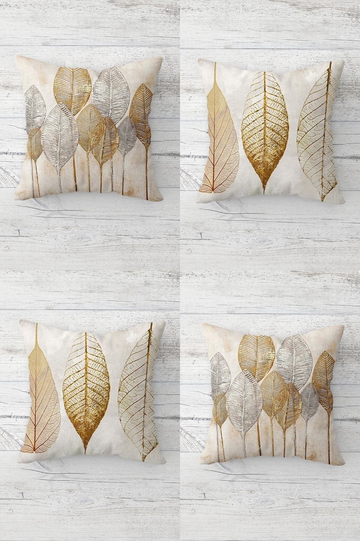 On The Clouds Leaf Patterned Hidden Zipper Cushion Cover Set (4 Pieces) 1