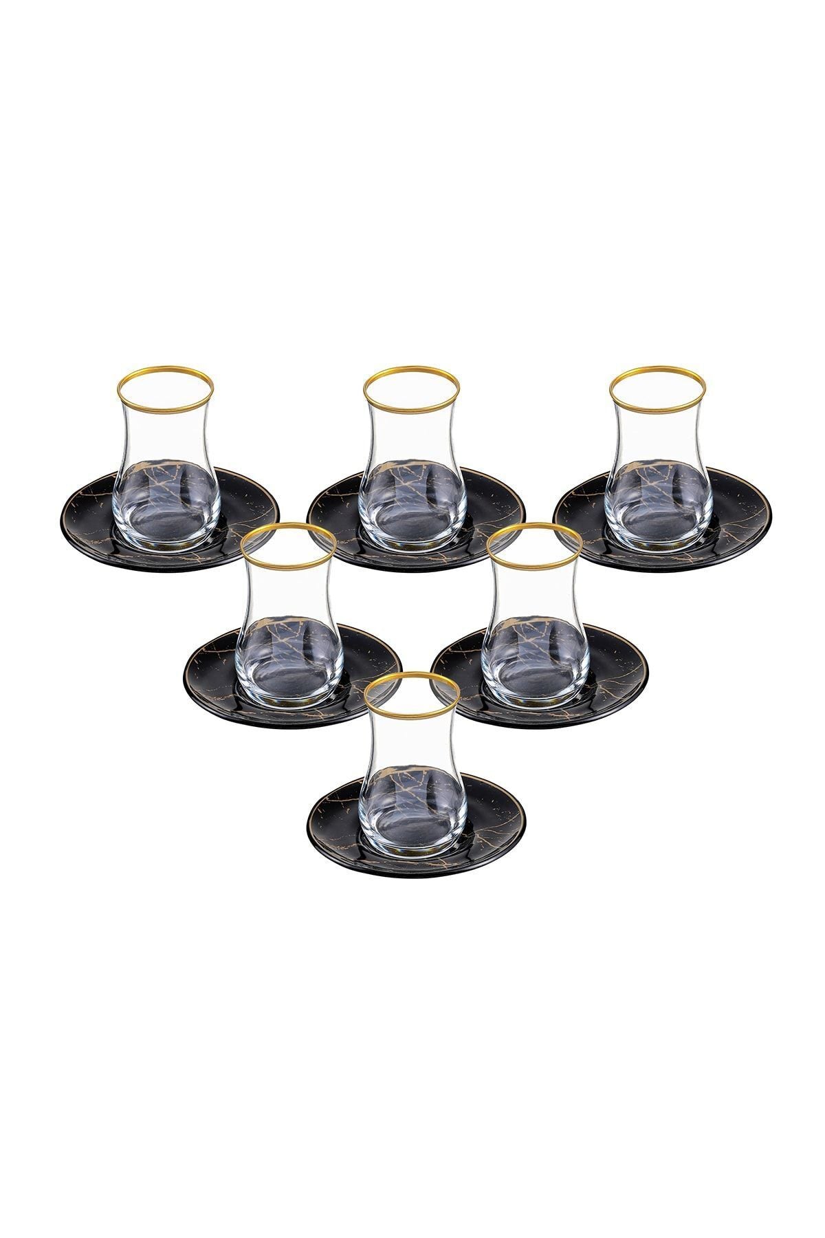 GÜRCÜGLASS Black Marble 12 Piece Tea Set 5