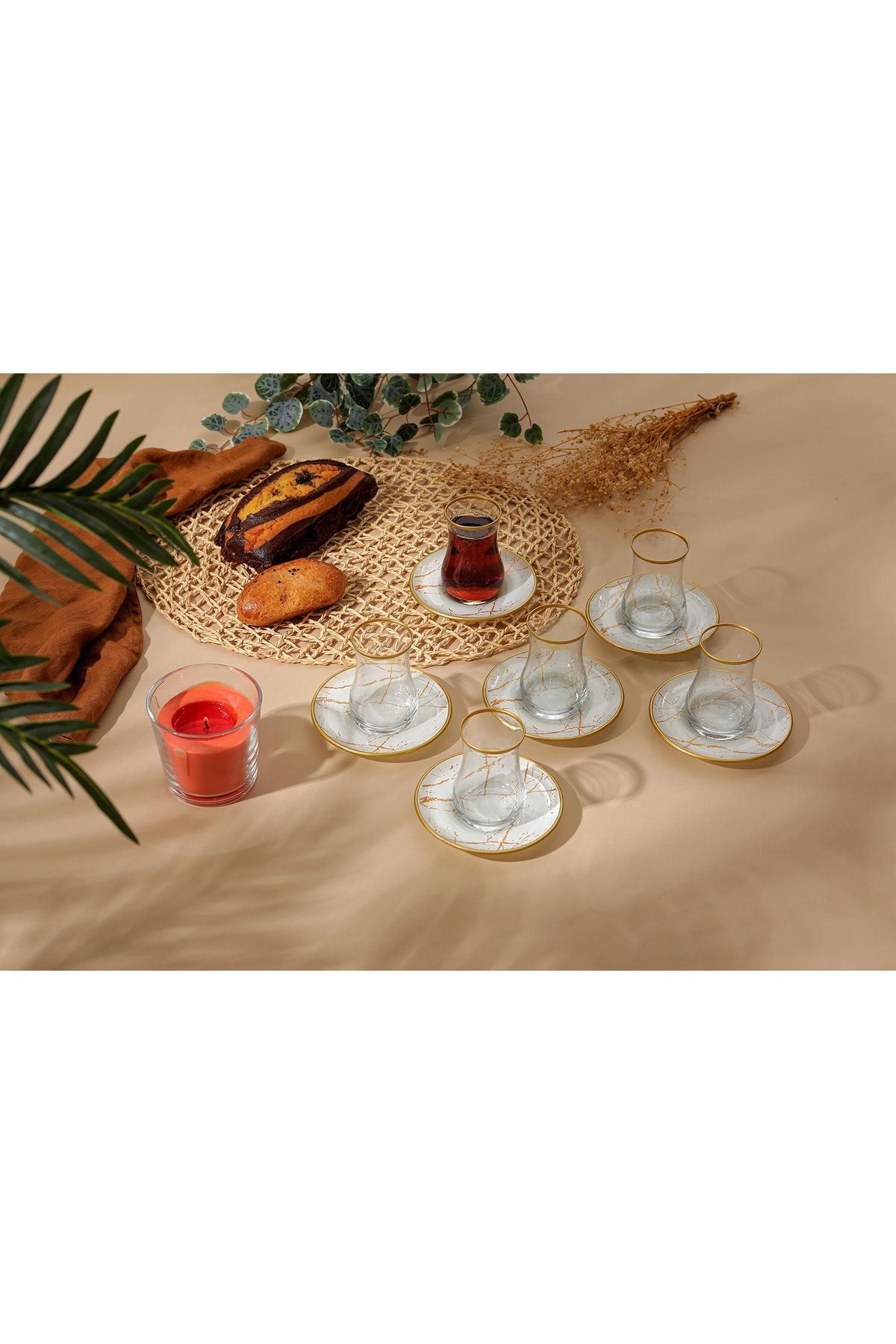 GÜRCÜGLASS White Marble 12 Piece Tea Set 1