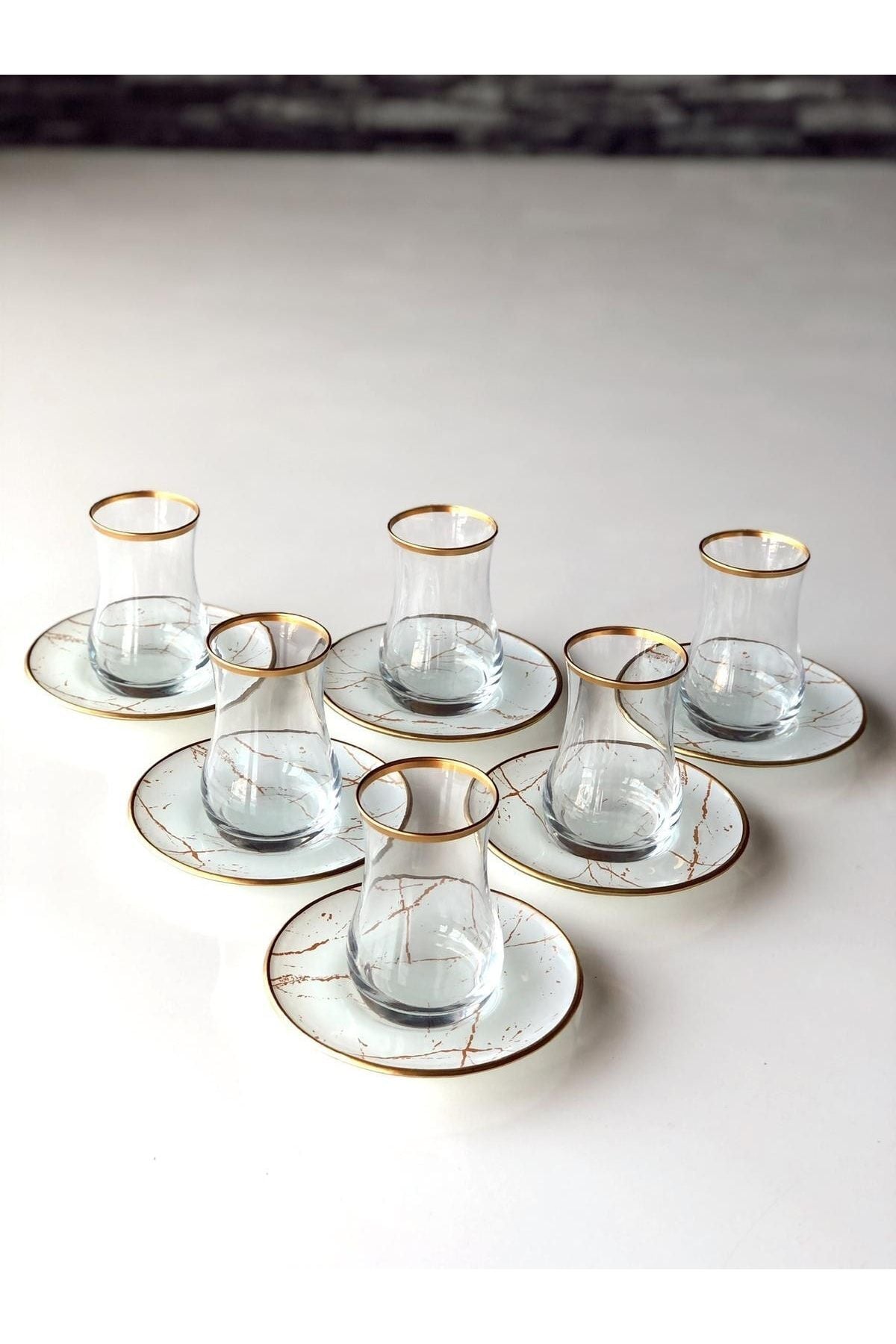 GÜRCÜGLASS White Marble 12 Piece Tea Set 2