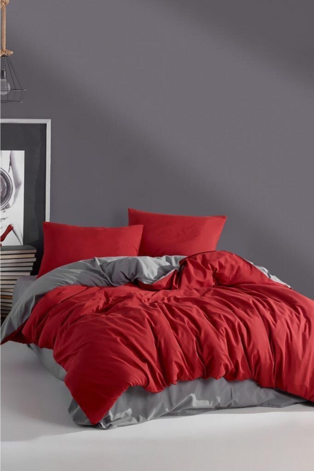 LadyModa Red&Grey Double Size 100% Cotton Duvet Cover Set 2