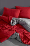 LadyModa Red&Grey Double Size 100% Cotton Duvet Cover Set 4