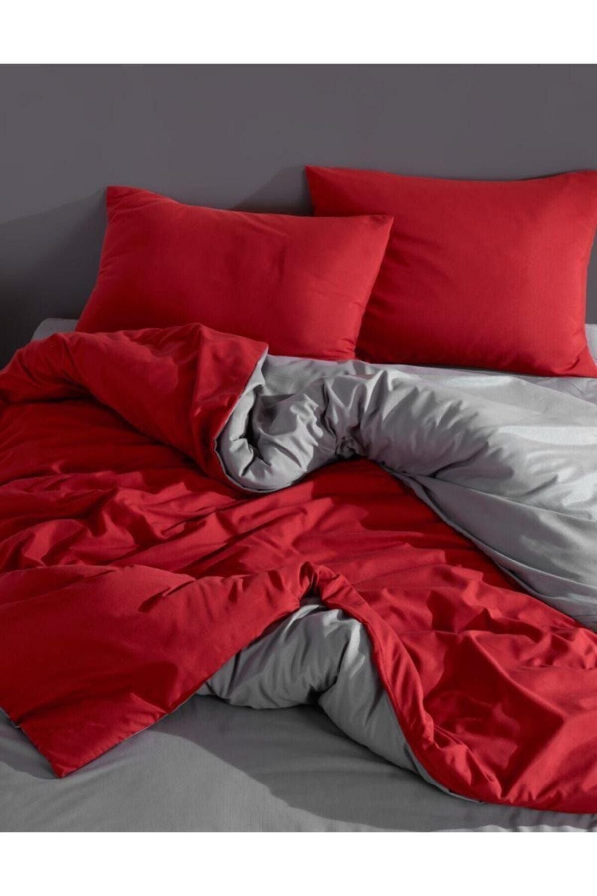 LadyModa Red&Grey Double Size 100% Cotton Duvet Cover Set 8