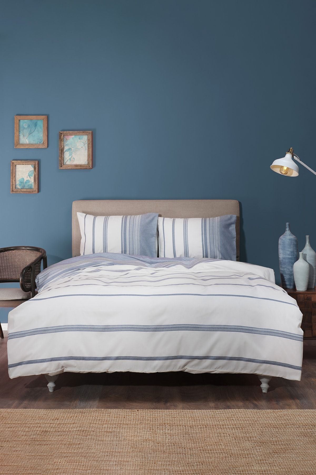 Karaca Home Vetro Blue Double Size Yarn Dyed Duvet Cover Set 1