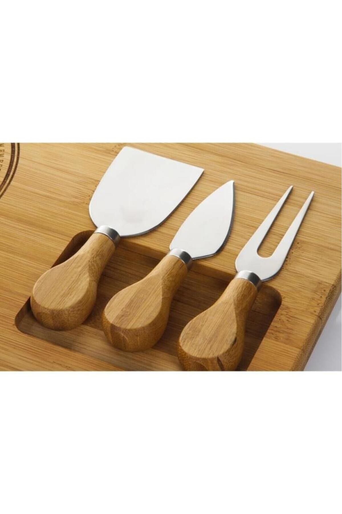 Bambum Modern Fhume - 4 Piece Cheese Set 4 Piece BPA Free Bamboo Beige 39 Rectangular Serving Plate 2