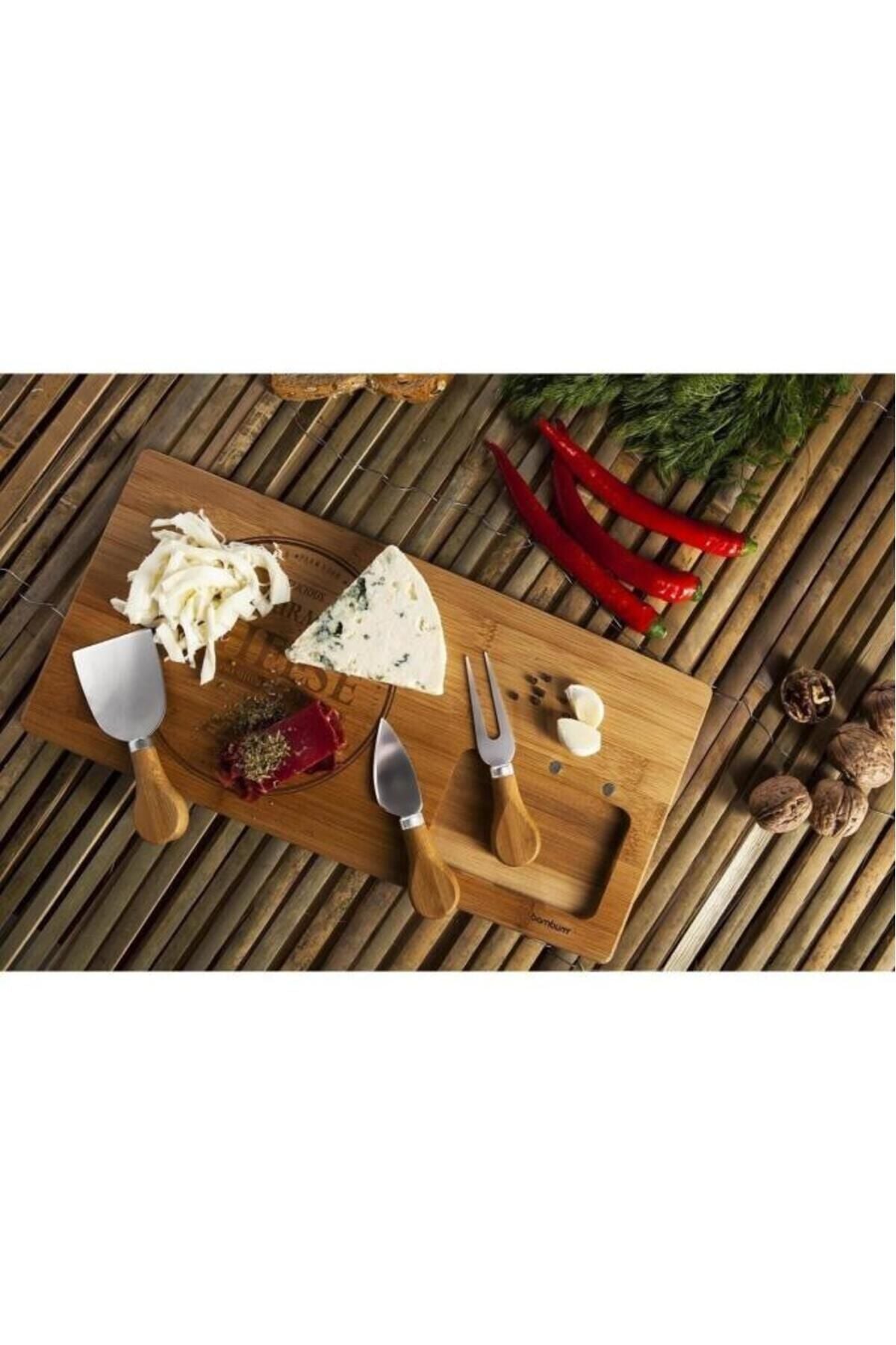 Bambum Modern Fhume - 4 Piece Cheese Set 4 Piece BPA Free Bamboo Beige 39 Rectangular Serving Plate 3